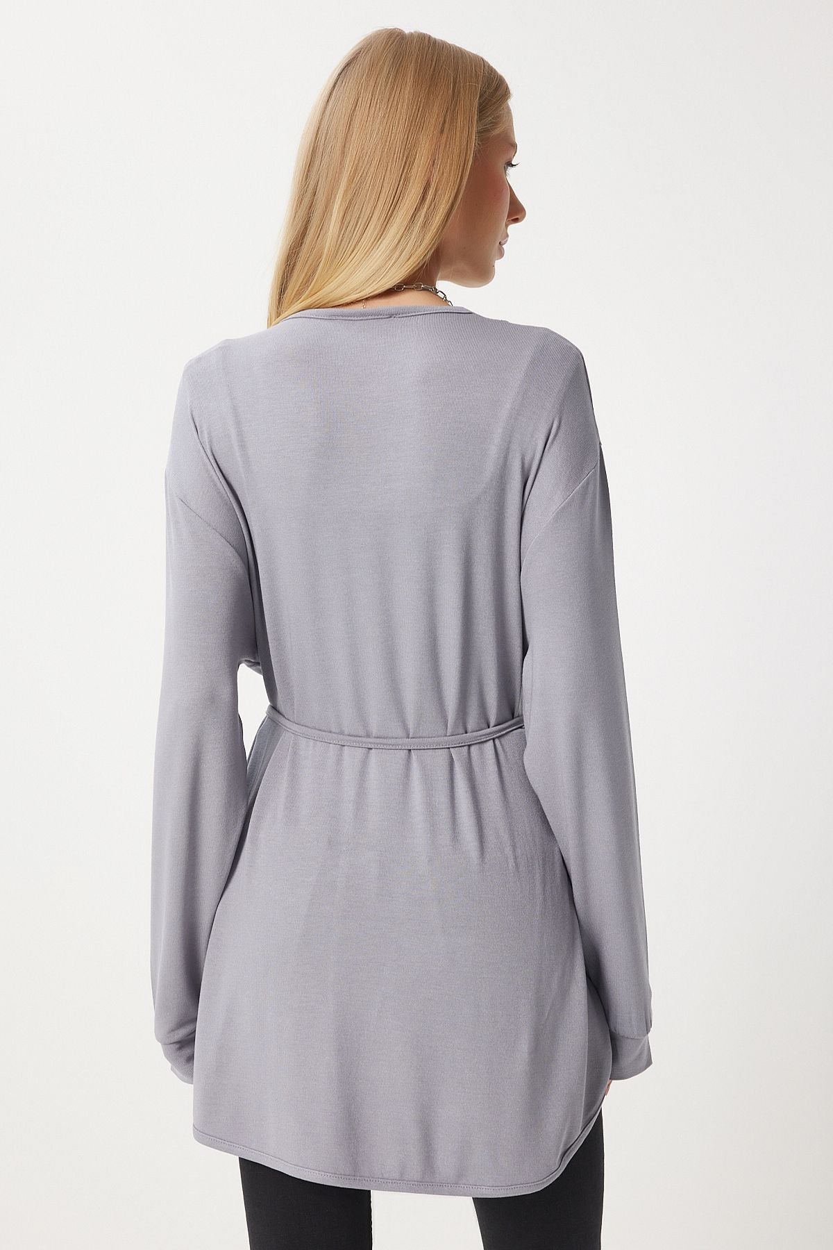 Women's Gray Seasonal Knitting Knitwear Cardigan EN00620