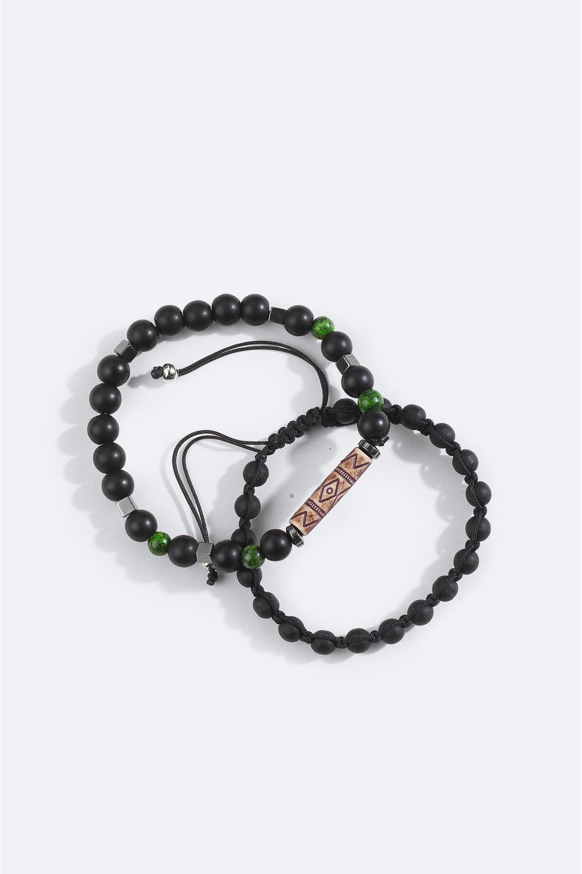 Men's black gazelle and hematitis stone bracelet A42y9619