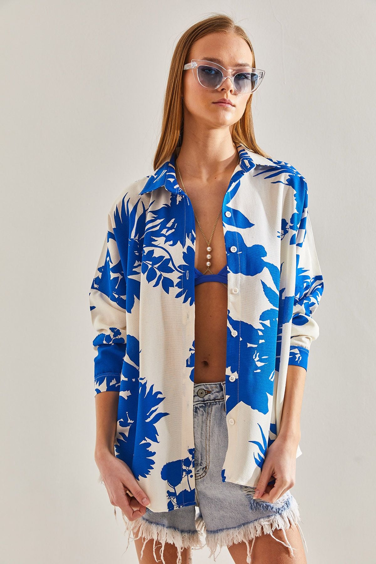 Women Patterned Shabby Linen Shirt 60101018