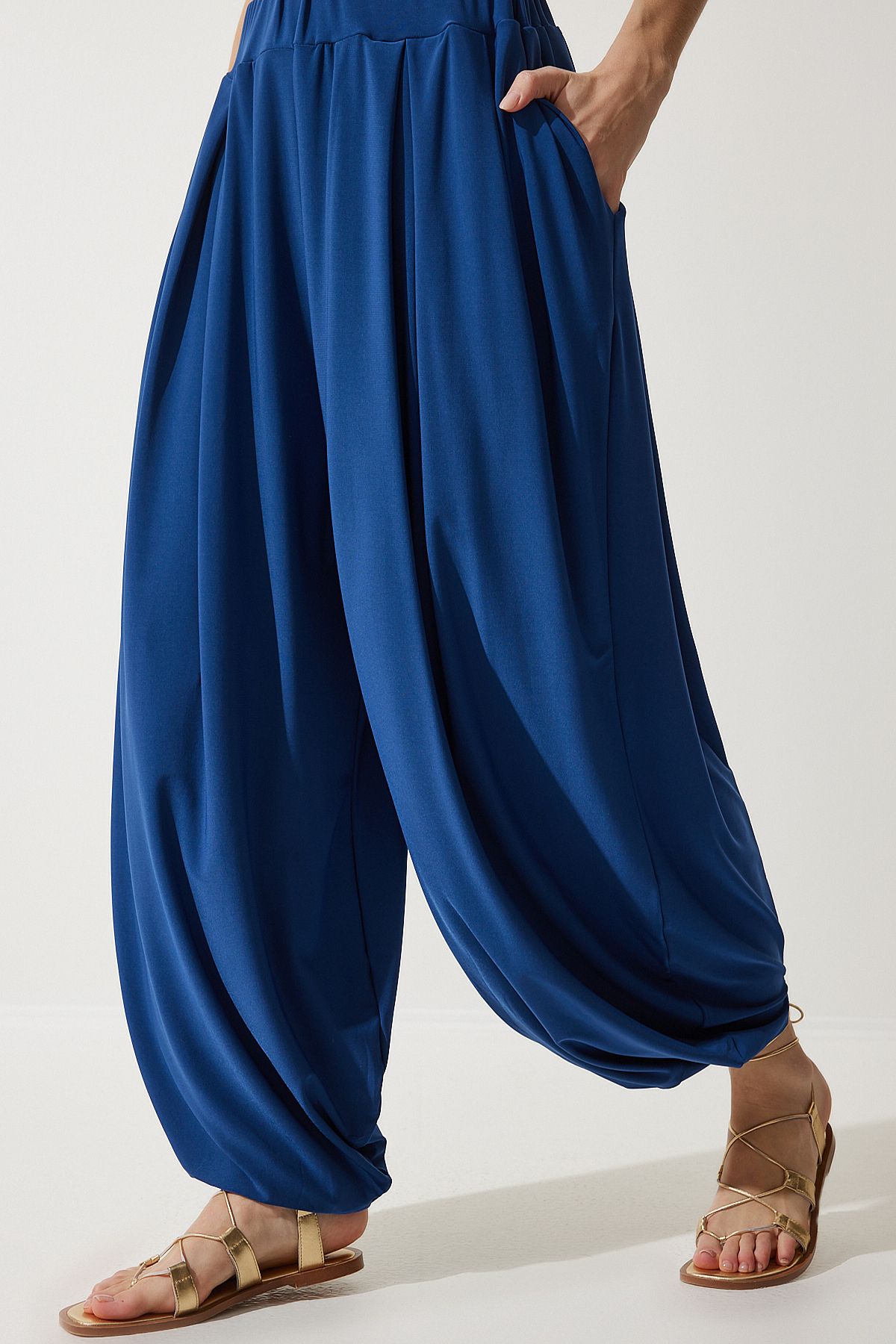 Female navy blue pleated comfortable modal shalwar pants DD01313