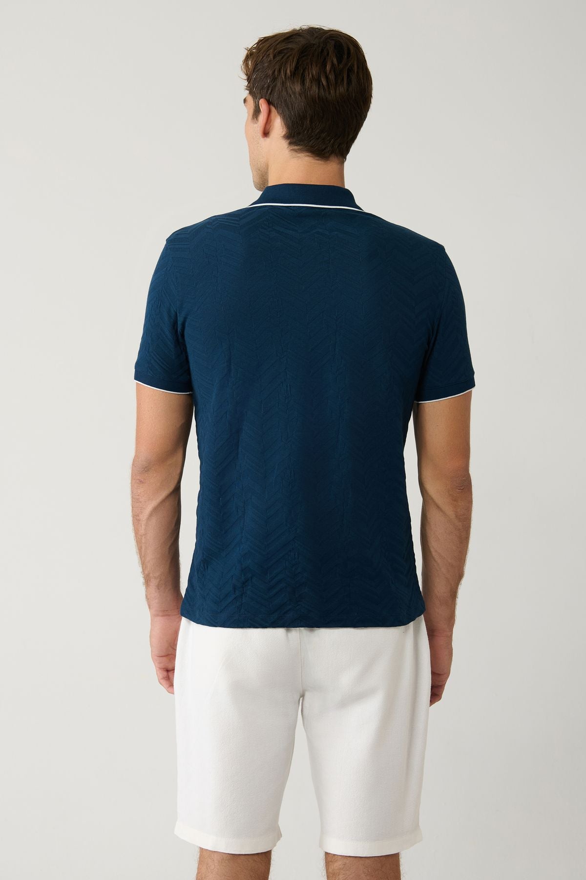 Erkek Lacivert %100 Pamuk 3 Düğmeli Jakarlı Polo Yaka T-shirt A41y1147