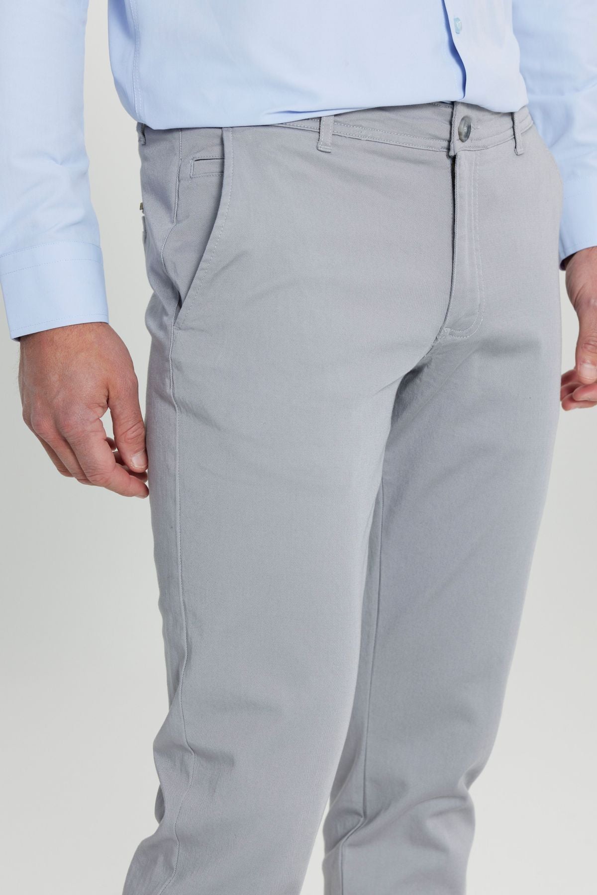 Men's gray slim fit narrow cutting side pocket cotton flexible chino pants