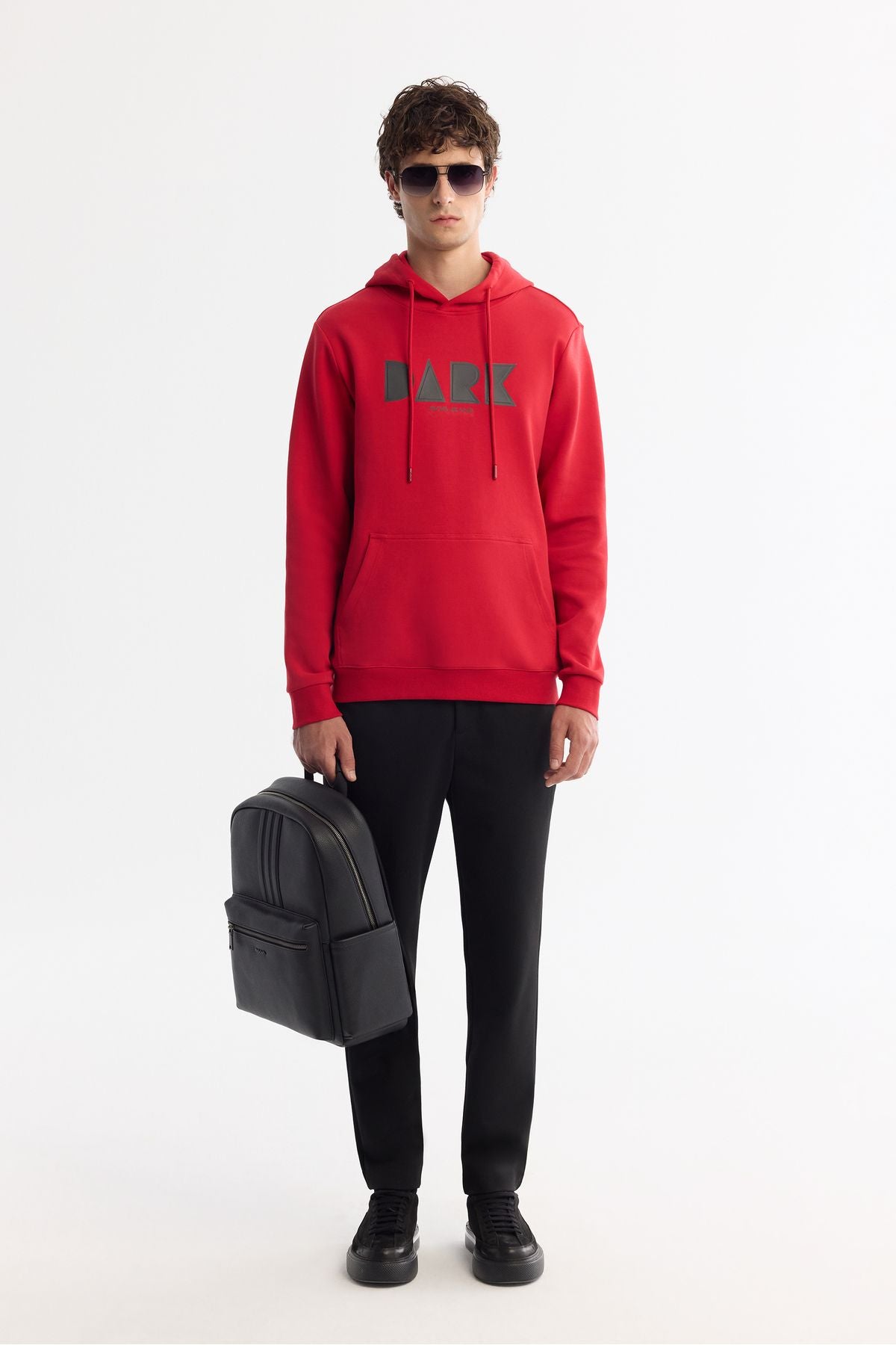 Men's red hooded cotton printed elastan sweatshirt a42y1322