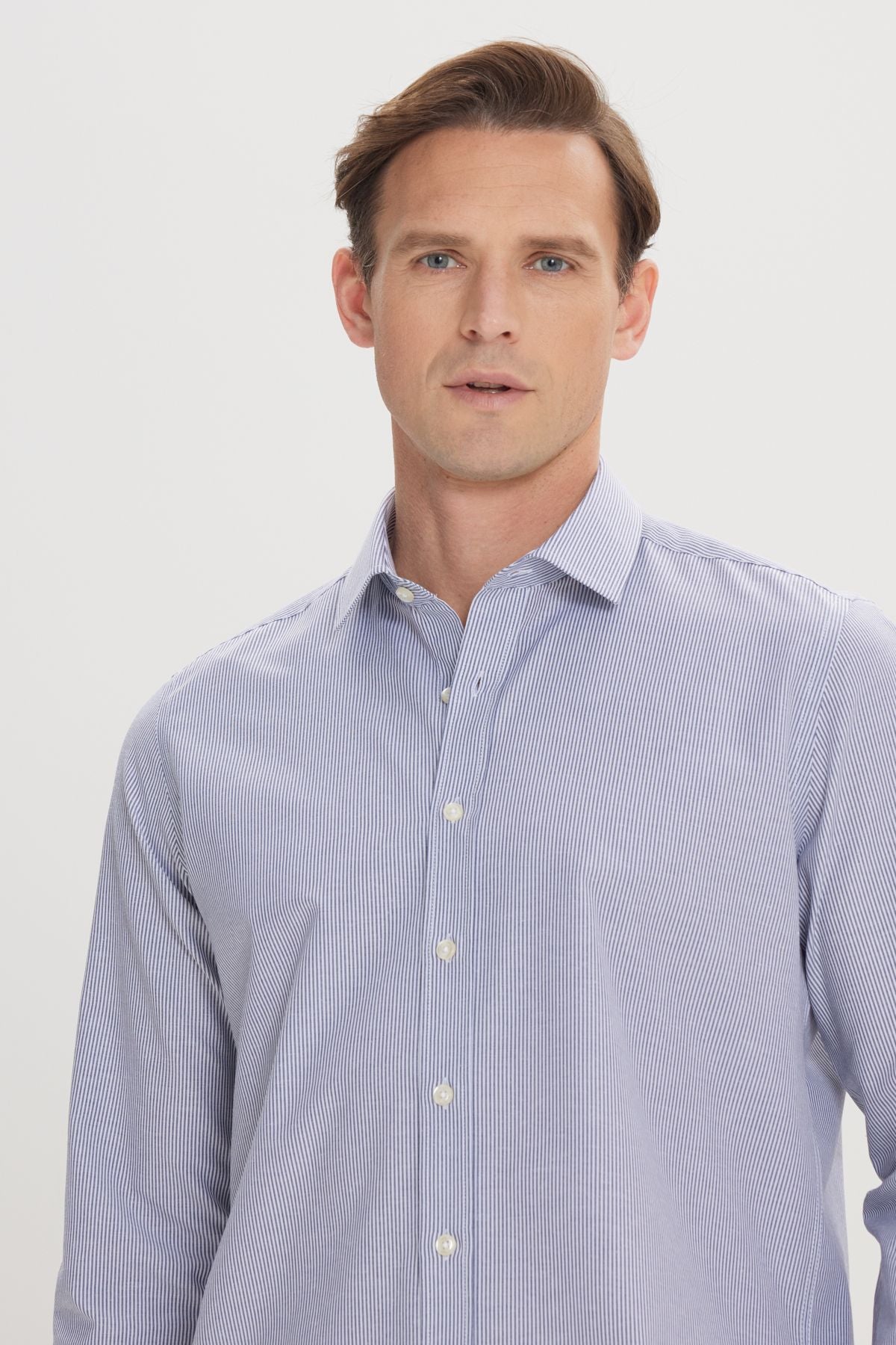 Men's Navy-White Slim Slim Fit Narn Cut Classic Neck Cotton Cotton Amelor Shirt