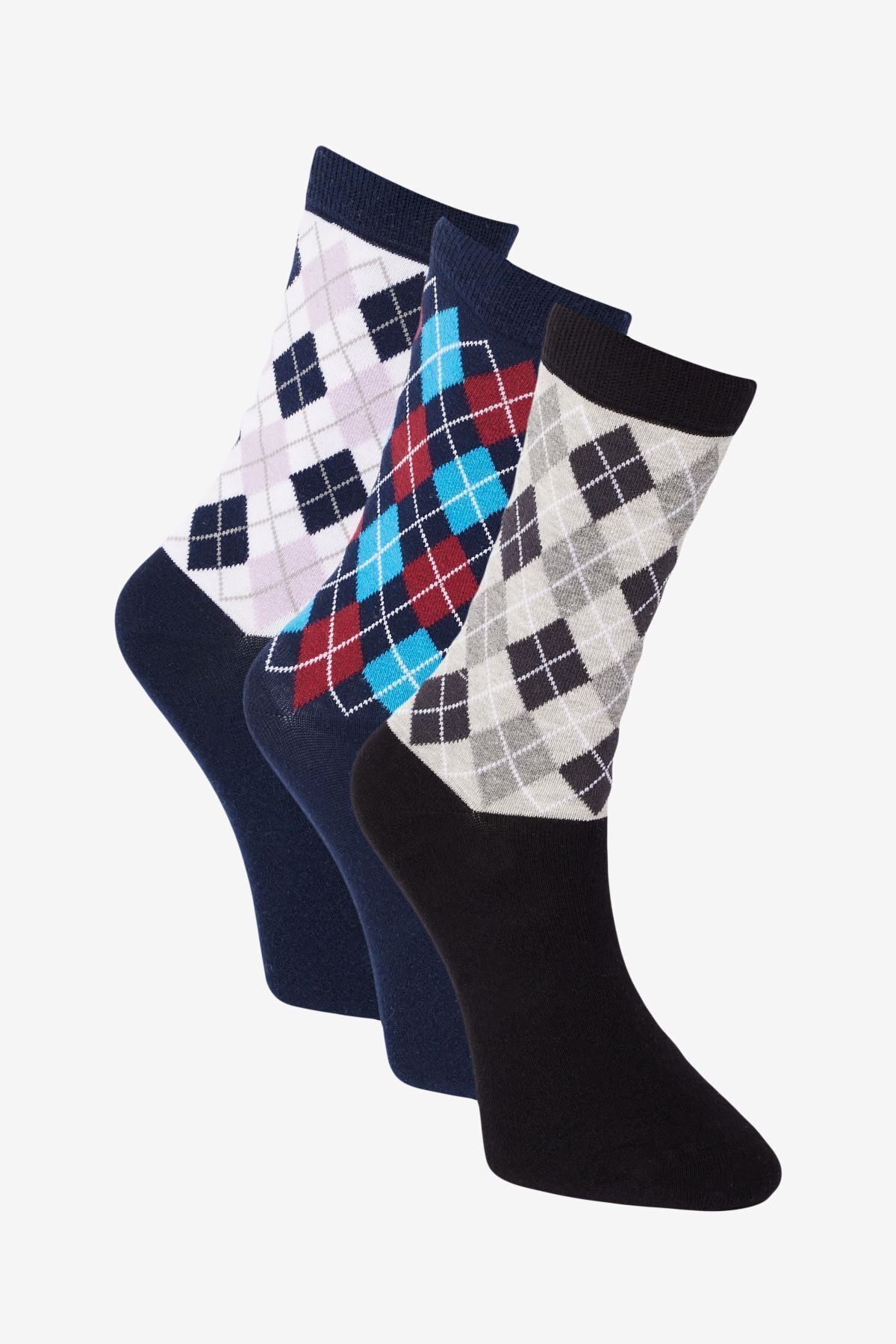 Men's Navy-Gray Cotton Patterned 3-Socket Socks