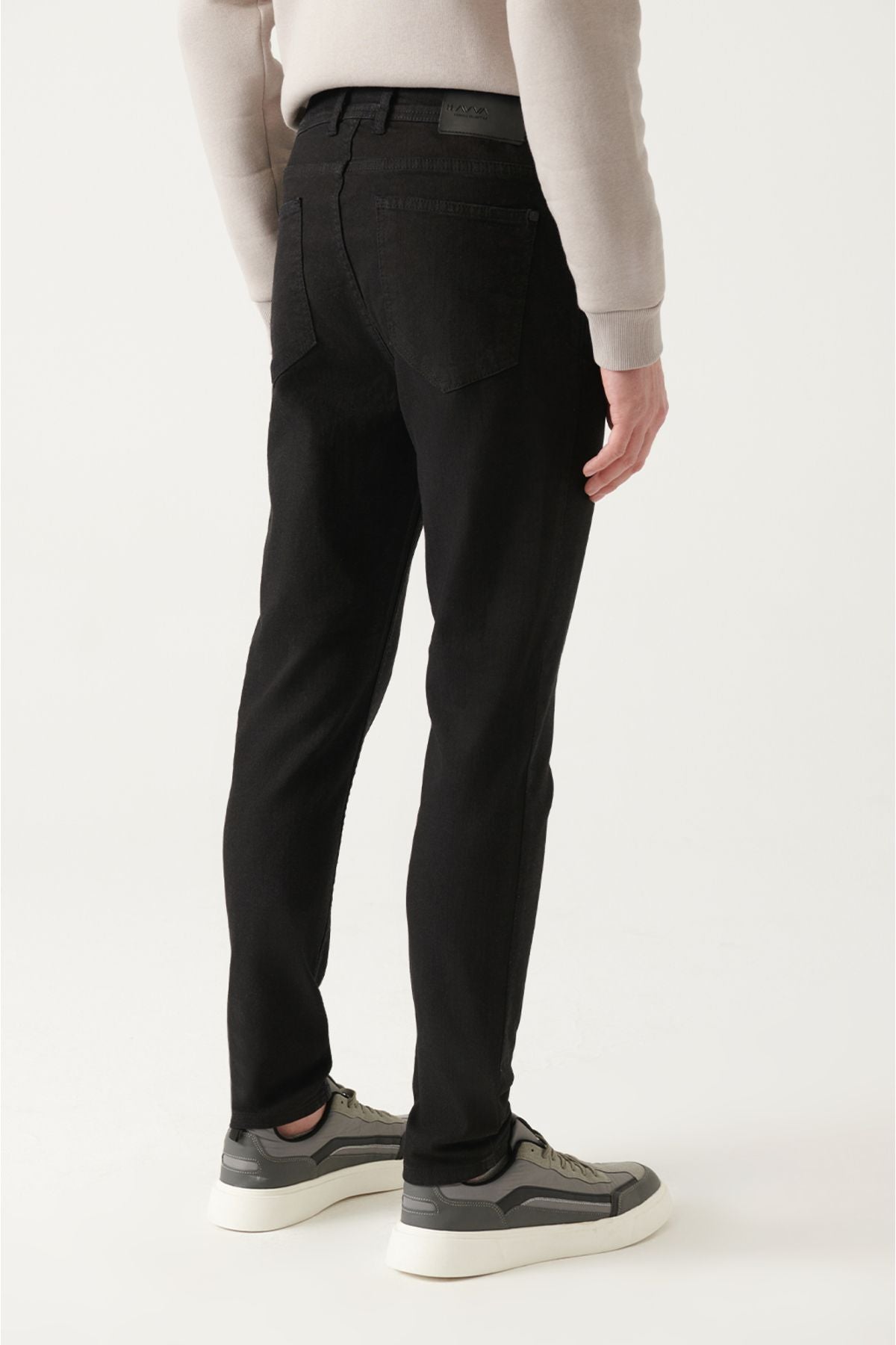 Men's black flat washing flexible jean pants B003503