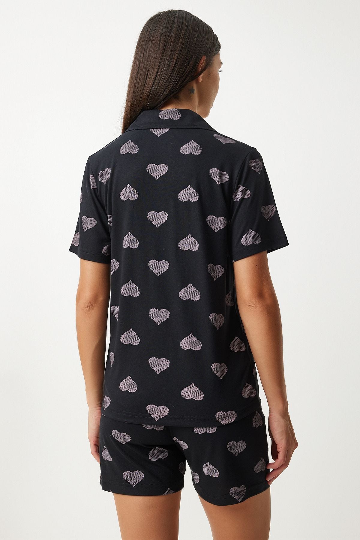 Female Black Heart Shirt Short Pajama Set EC00041