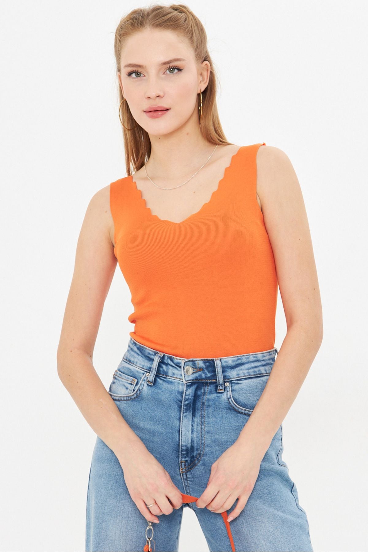 Female Oranj Zigzagli V-Yaka Kashkorse Blouse ARM-23Y069004
