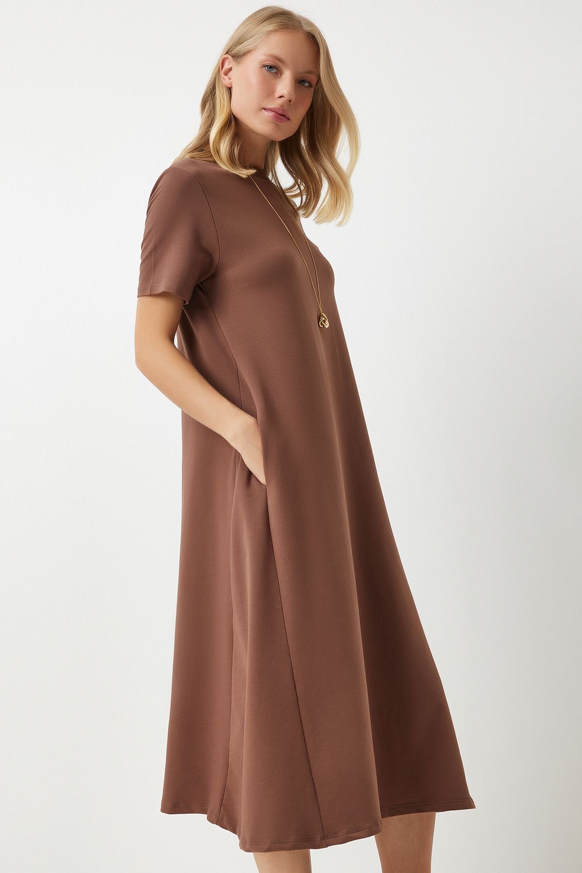 Woman Brown A Cut Summer Combed Dress Ub00060