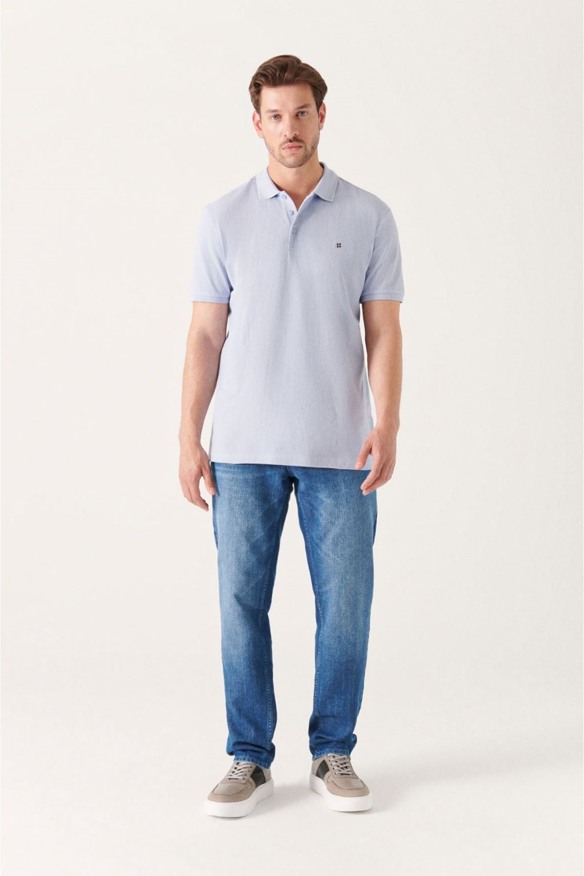 Men's light blue 100 %cotton cool, Polo Yaka T-shirt E001004