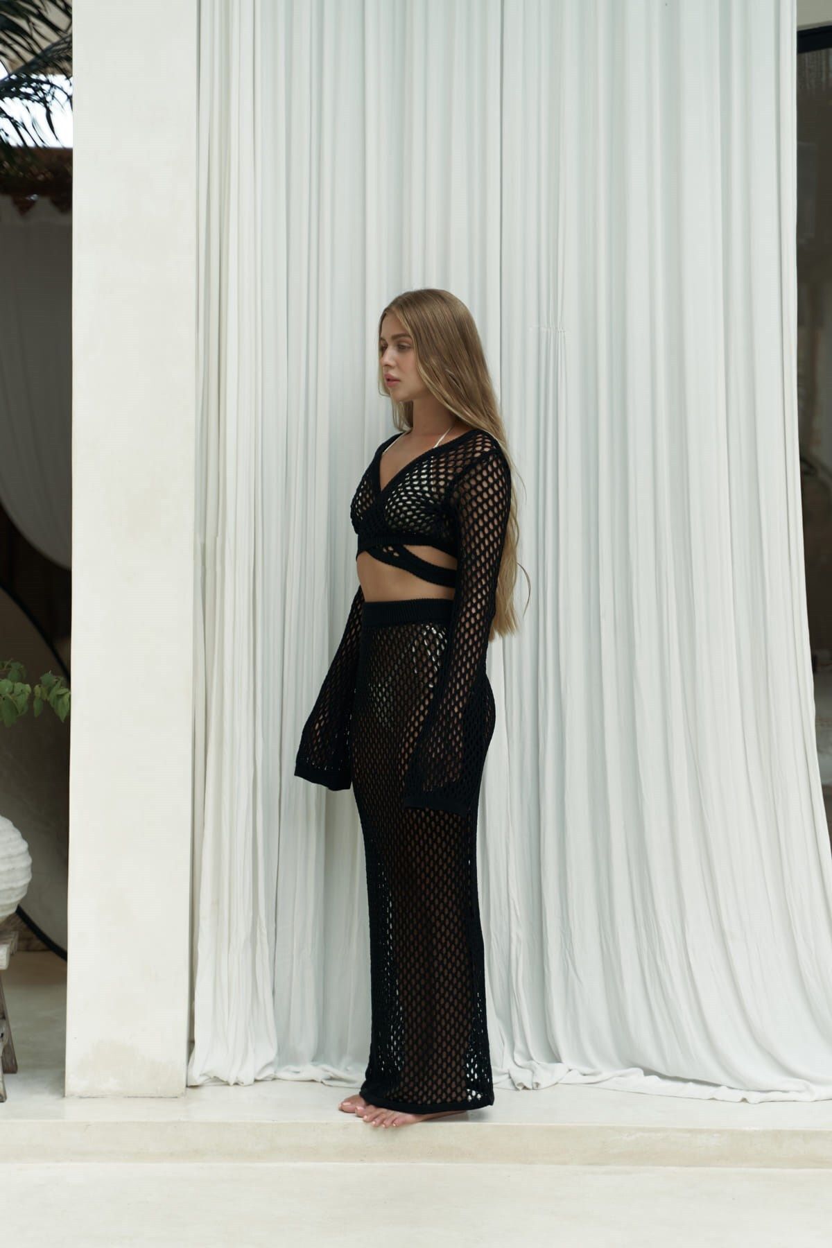 Anse button detail black knitwear set