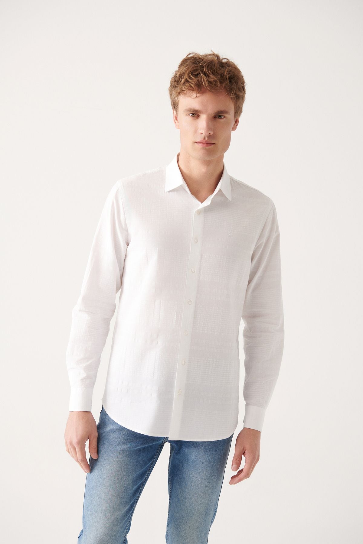 Men's white 100 %cotton textured shirt A31y2061