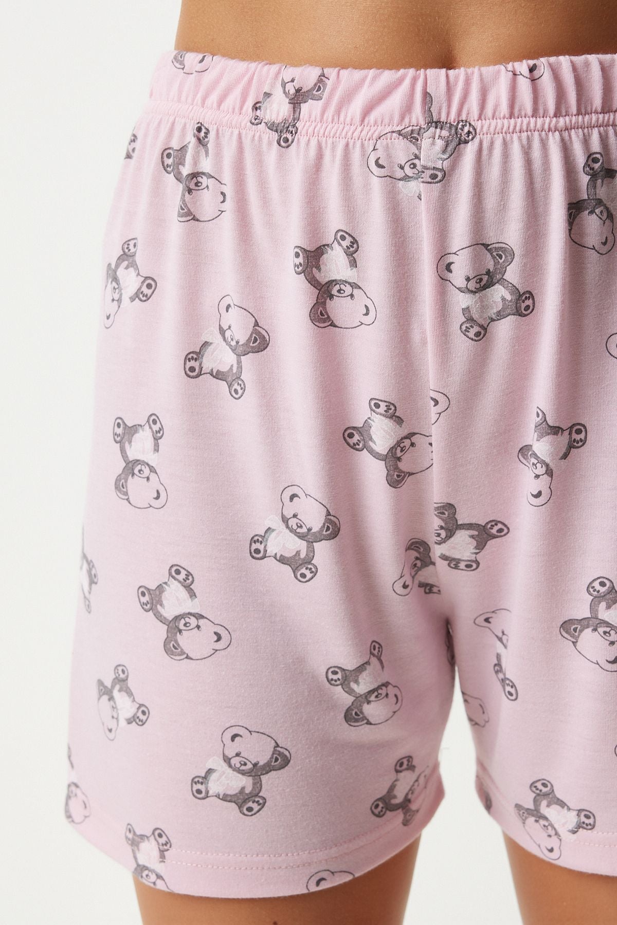 Woman Light Pink Patterned Viscose Short T-Shirt Pajama Set EC00045
