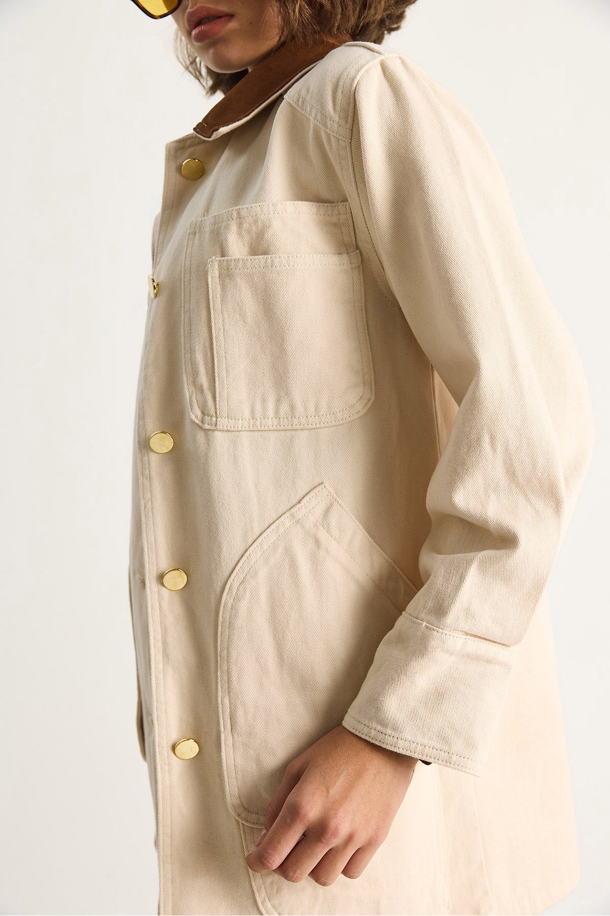 Women's Suede Contrast Collar Pocket Detailed Garnished Gabardine Jacket 2767 60281112