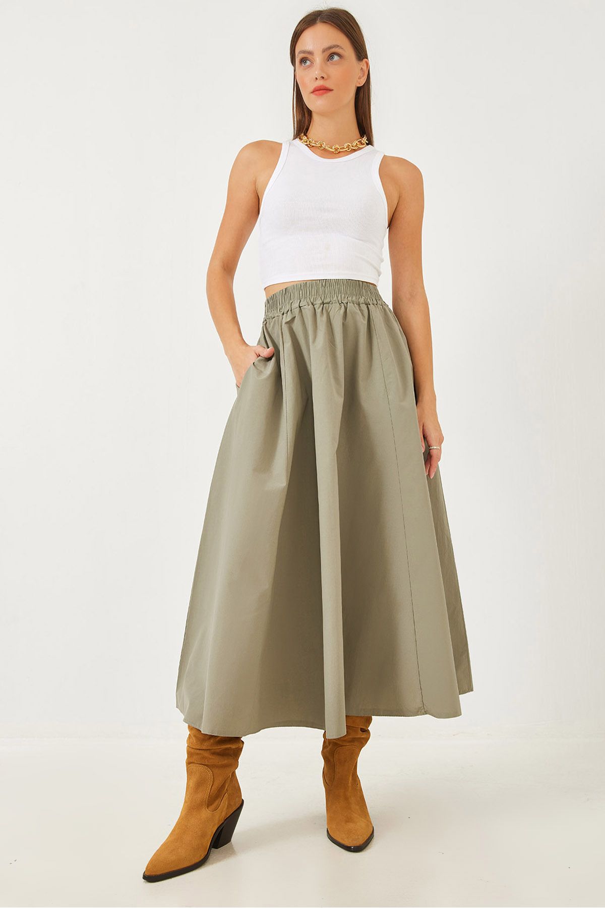 Women's pocket detailed waist tire parachute balloon skirt 60251891