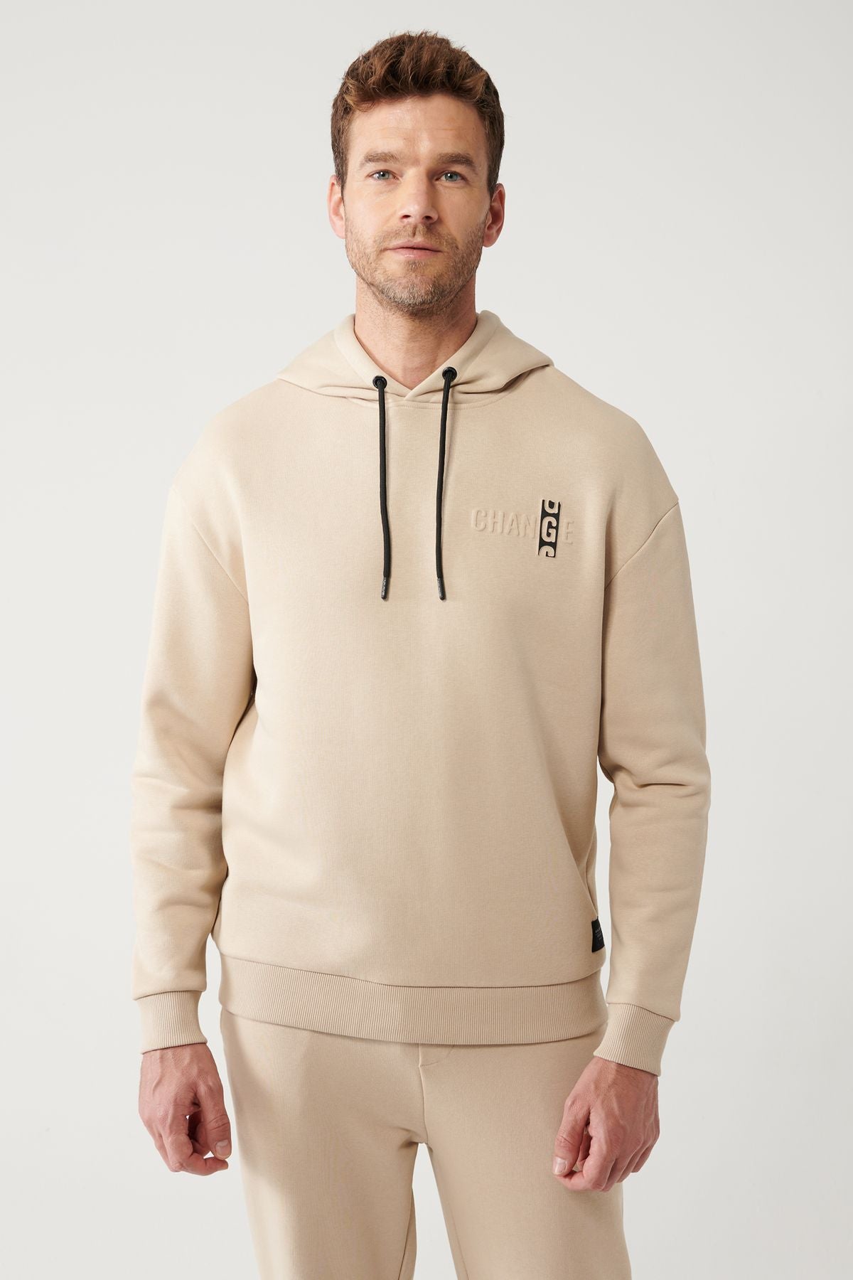 Men's Beige Hooded 3 IP Sweatshirt A32Y1190