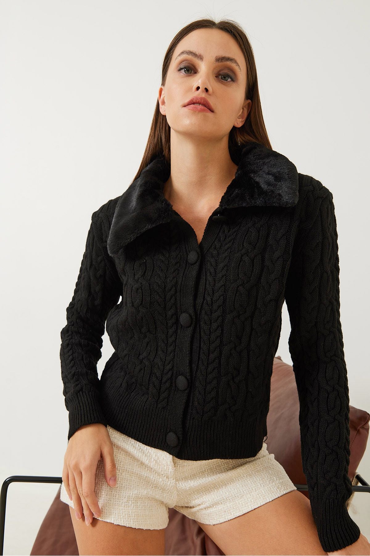 WOMEN'S BRANKED BRAKE FURNED knitwear cardigan