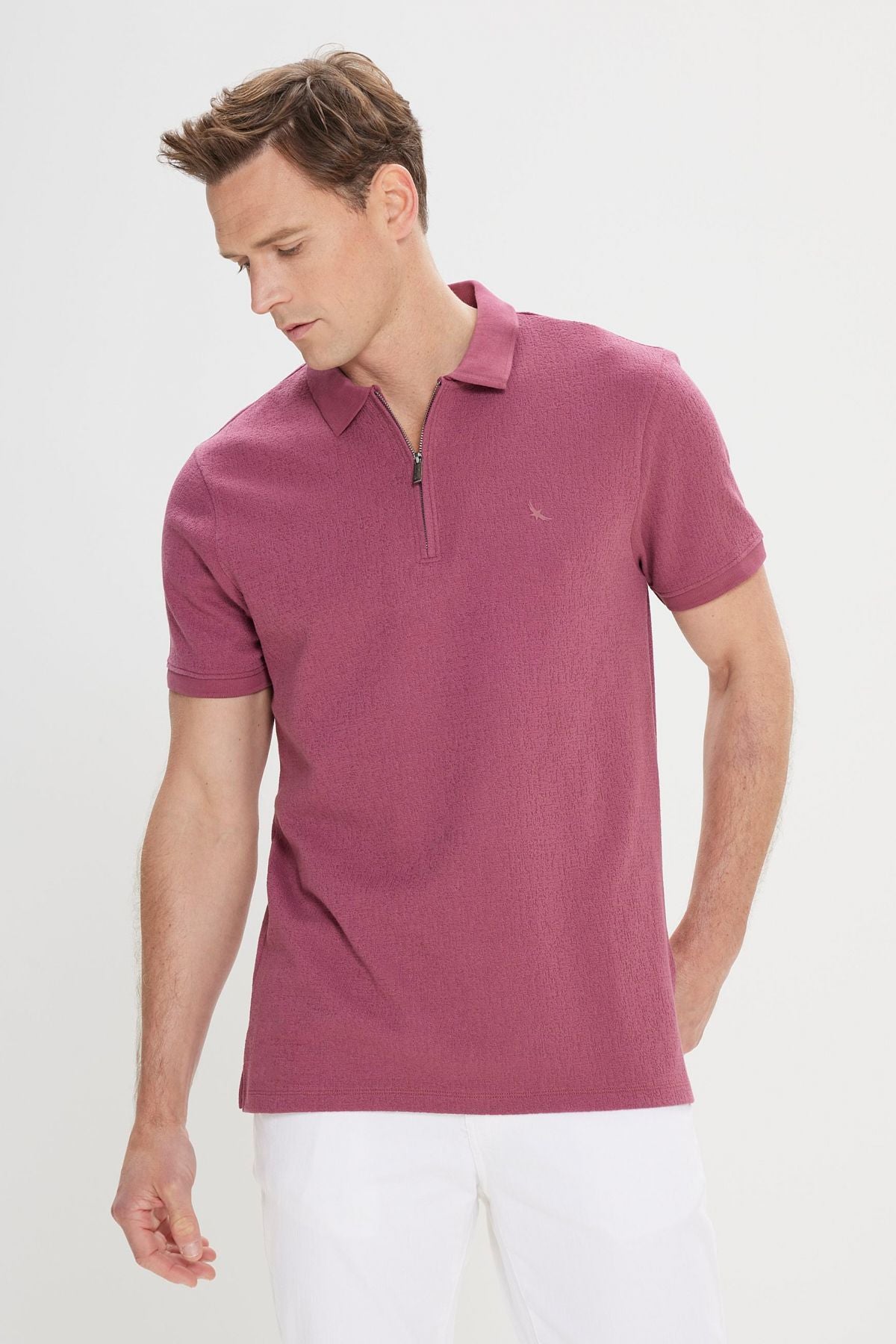 Men's rose dry slim fit narrow cut cotton polo collar t -shirt