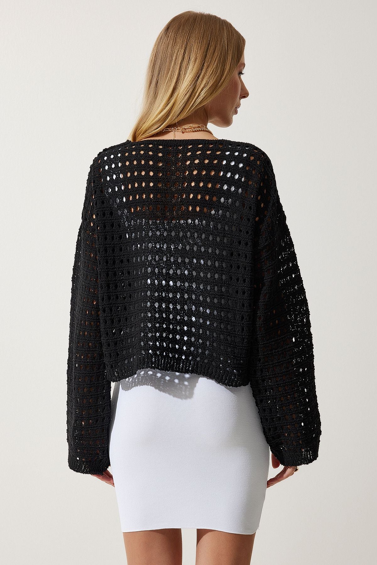 Female Black Perforated Seasonal Triko Cardigan CI00105