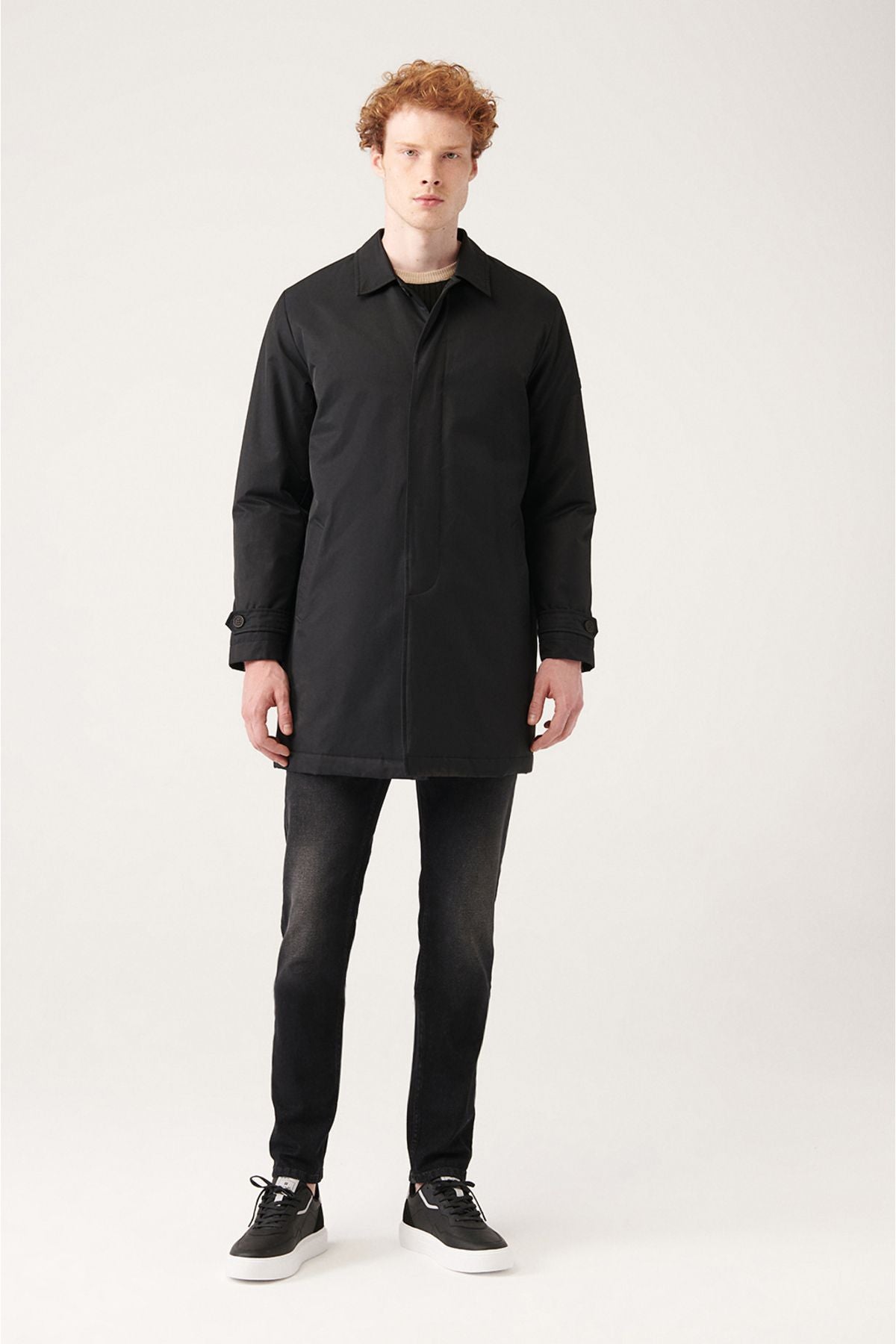 Men's Black Classic Neck Capticone Water Professor Trench coat A31y6000