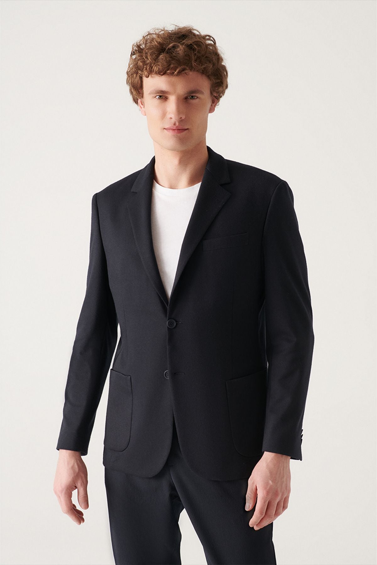 Men's Navy Blue Knitting Flexible Lined Jacket E004001