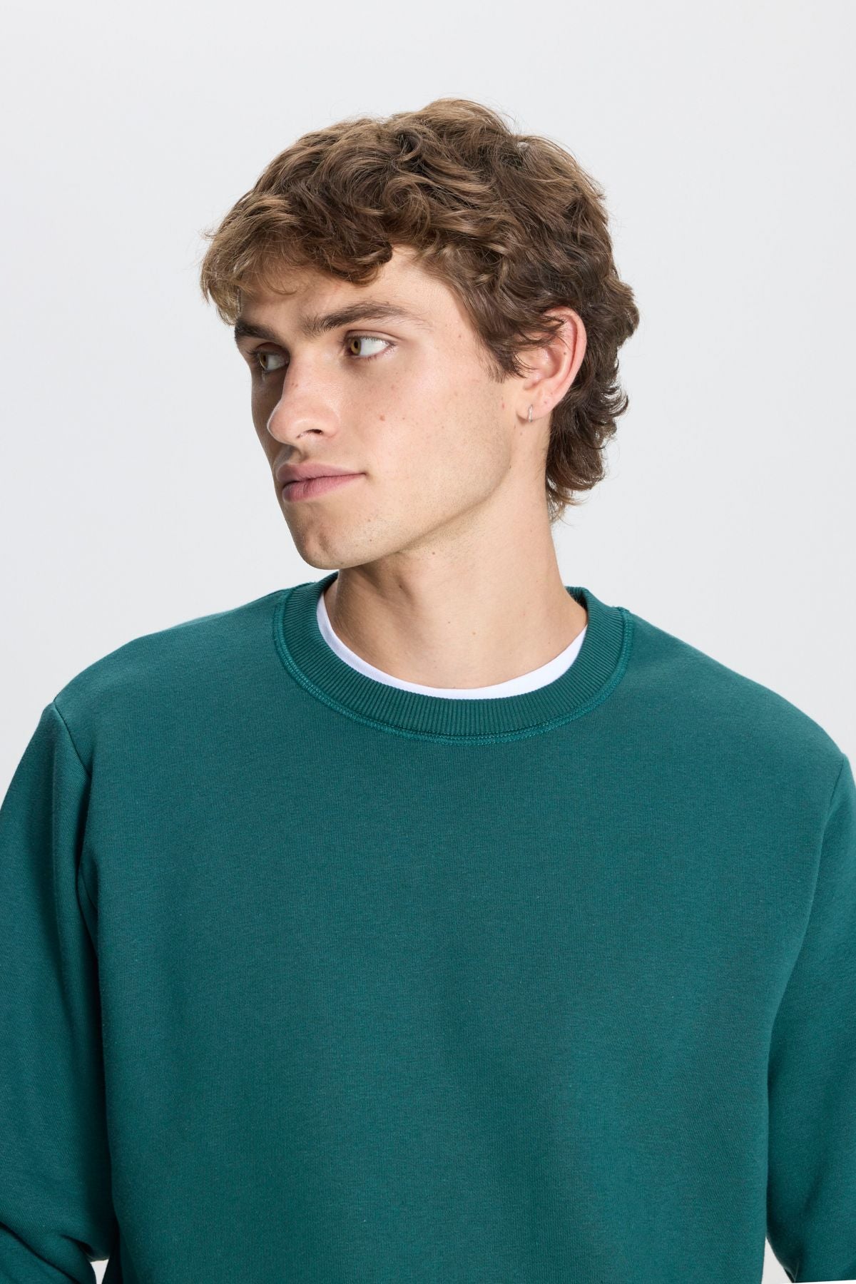 Men's Dark Green Standard Fit Normal Normal Cut Içi polar 3 IP bicycle collar cotton sweatshirt