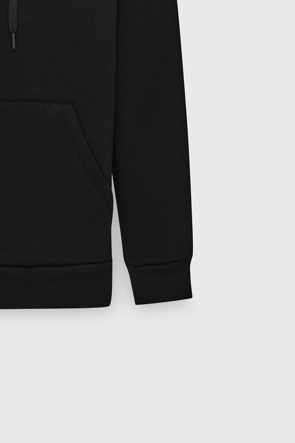 Men's Black Standard Fit Normal Cutting Içi Polar 3 -Tick Hoped Zippered Sweatshirt Jacket