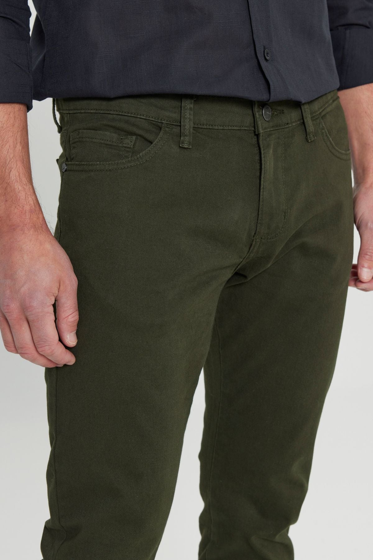 Men's Khaki Slim Fit Narrow Cut 5 pocket cotton canvas flexible chino pants