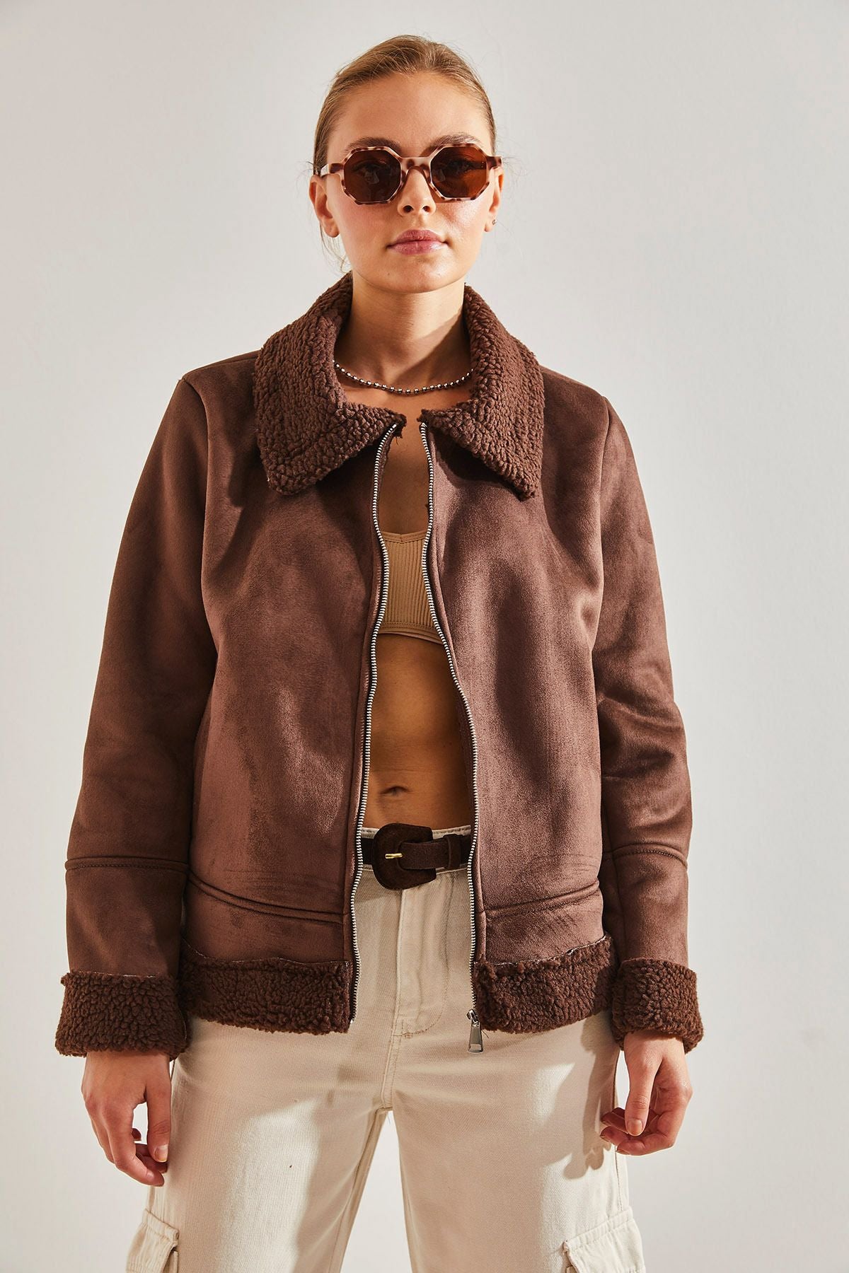 Women's suede plush coat