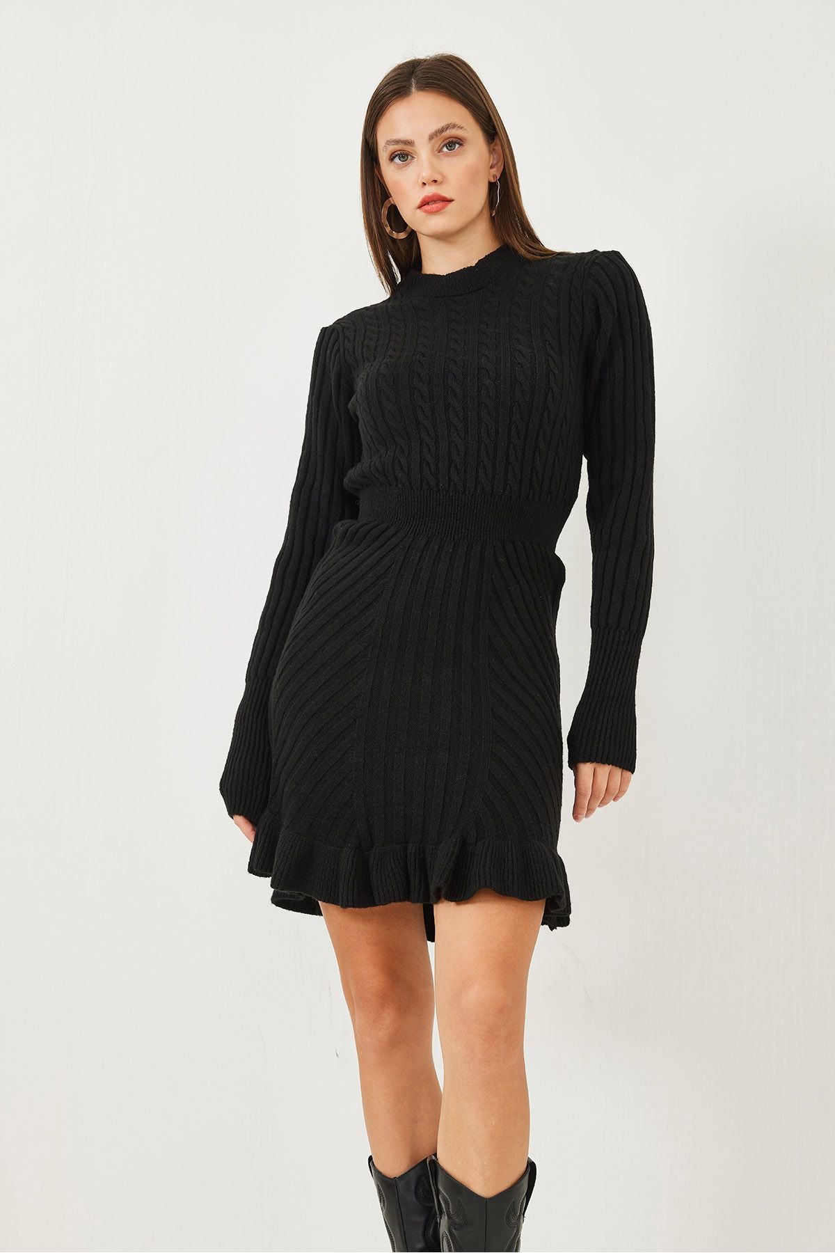 Women's waist and handle with a tire long sleeve knitwear dress 20234303