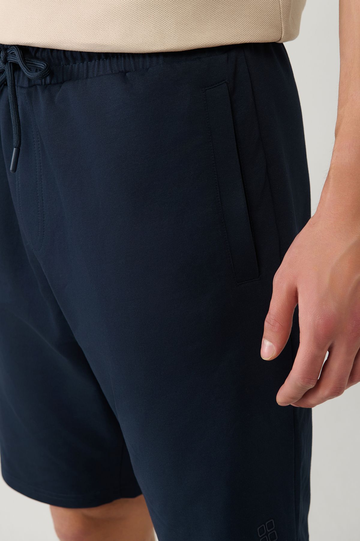 Men's navy blue side pocket knitted cotton 2 IP daily shorts E003602