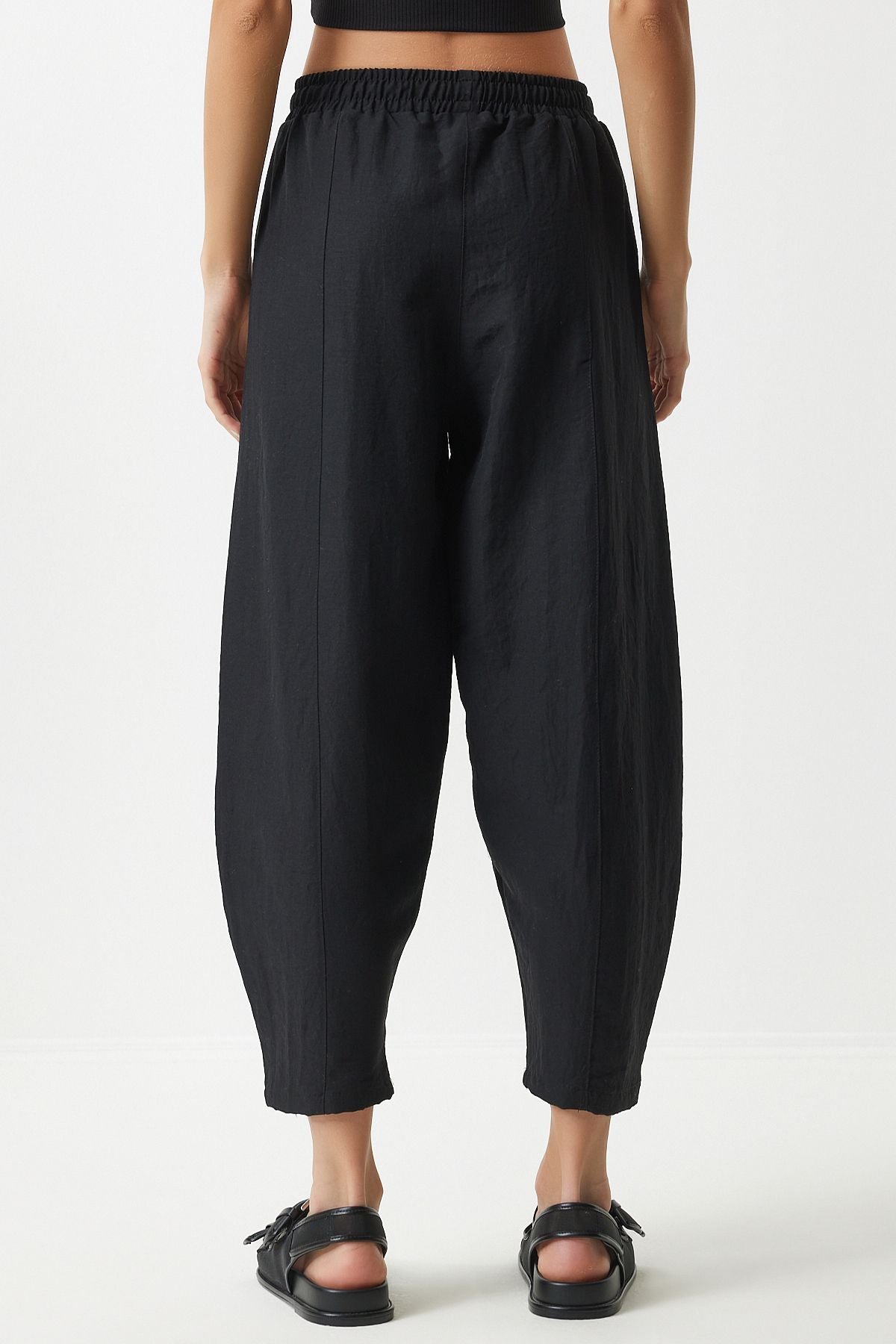 Female Black Pocket Linen Viscose Shalwar Pants CV00001