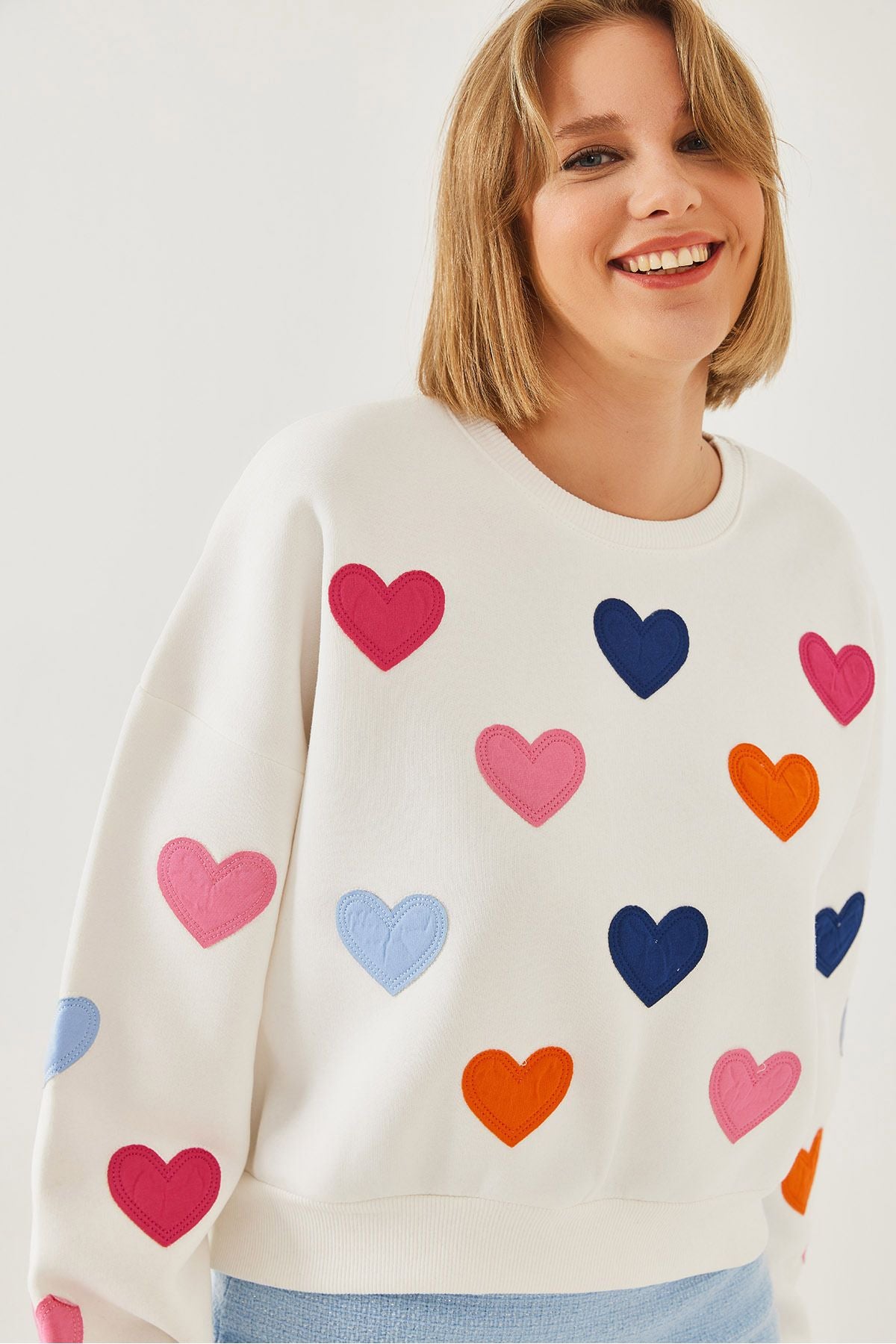 Women's Heart Embroidery Three Yarn Sweatshirt 6458 60251955