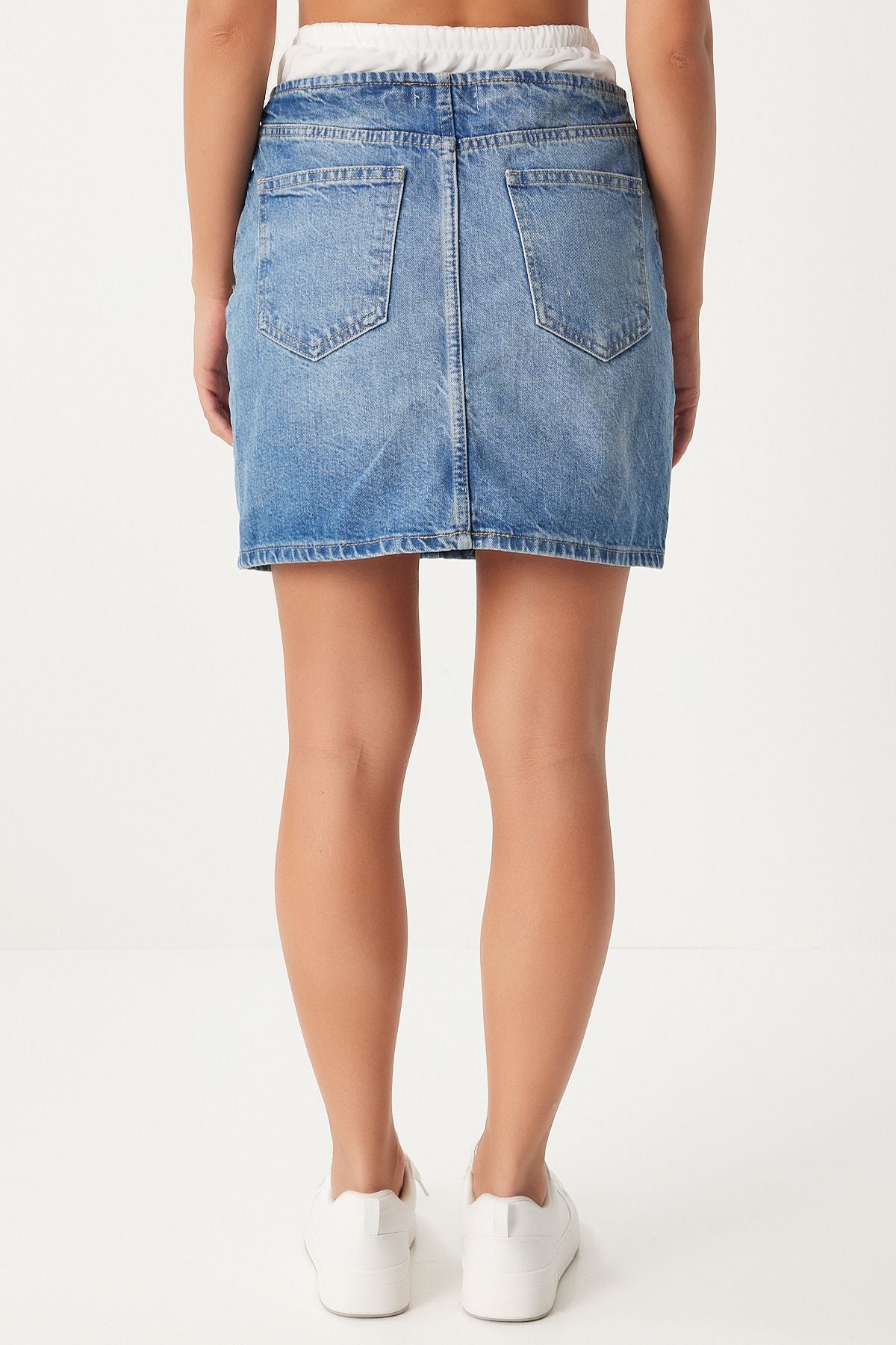 Women's Blue Boxer Detailed Denim Skirt FN03225