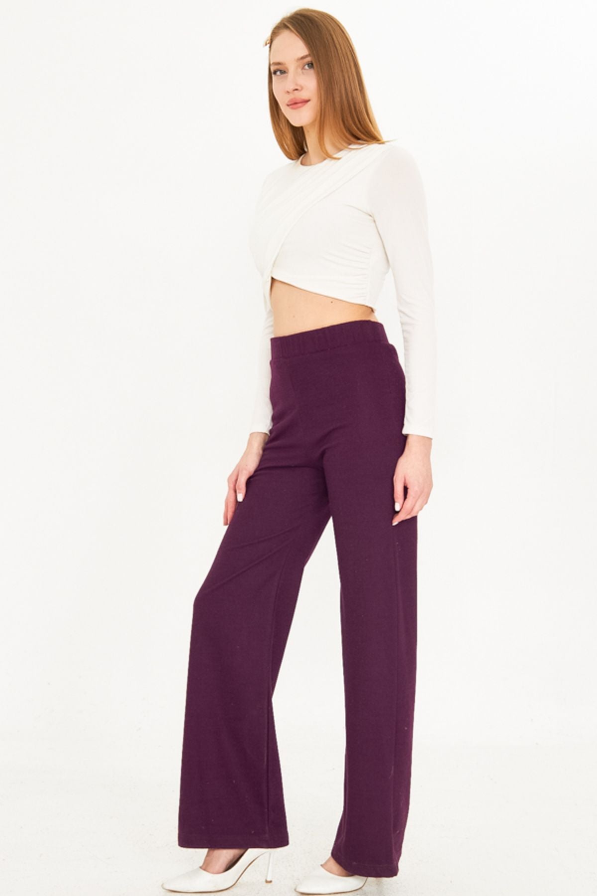 Female purple waist rubber lined stamp trousers Arm-25k001092