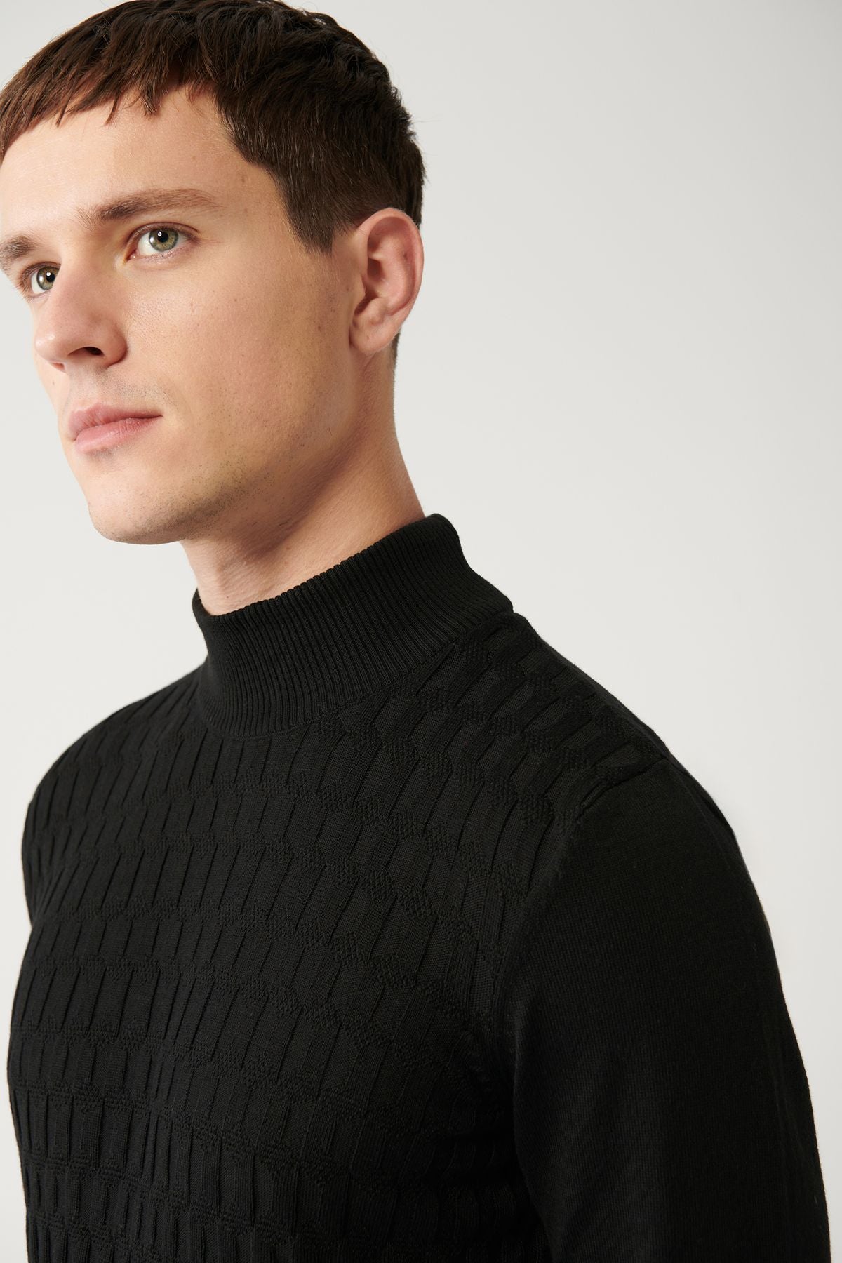 Men's black half fisherman collar cotton knitwear sweater E005106