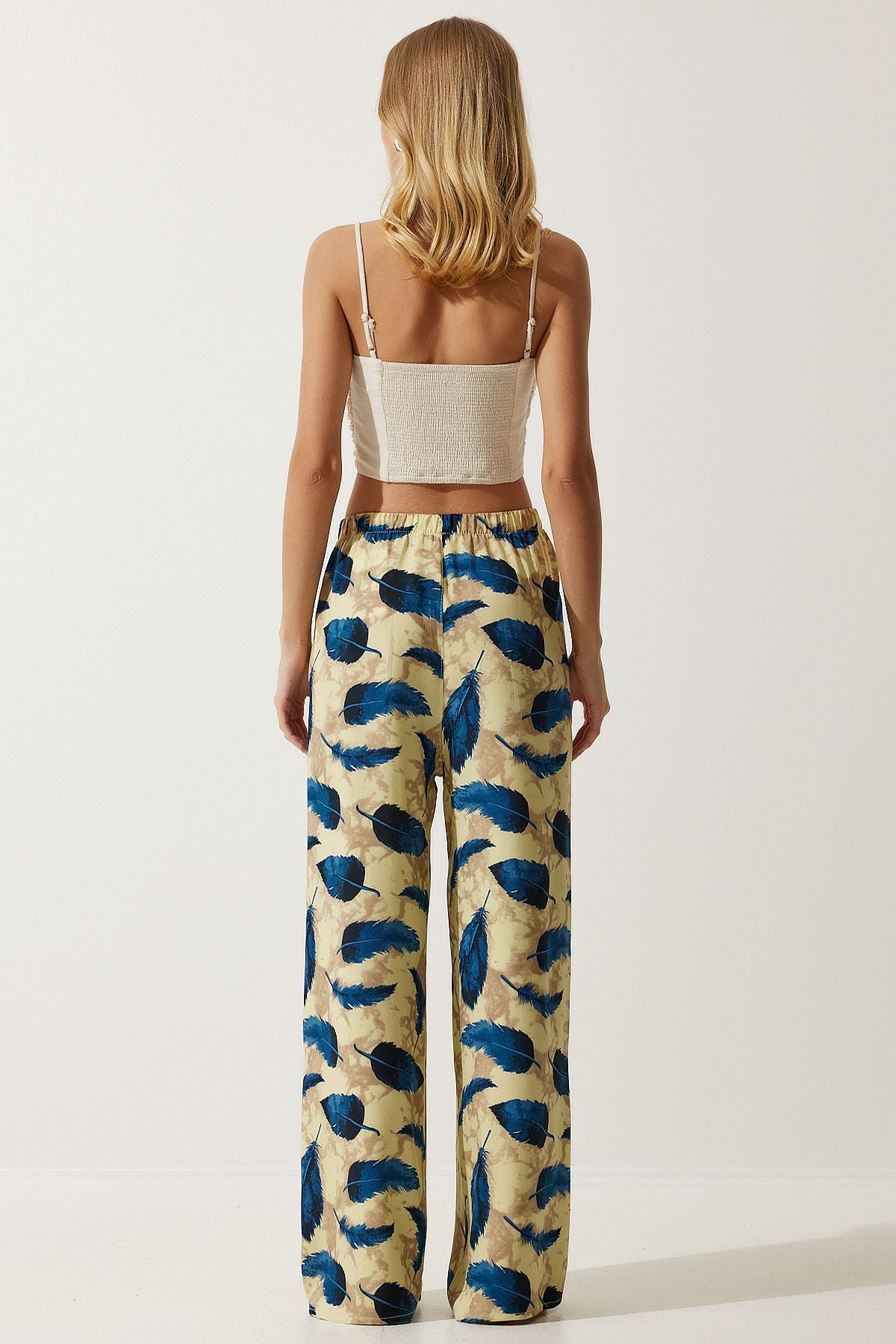 Woman Yellow Navy blue high waist summer plenty of viscose pants BH00354