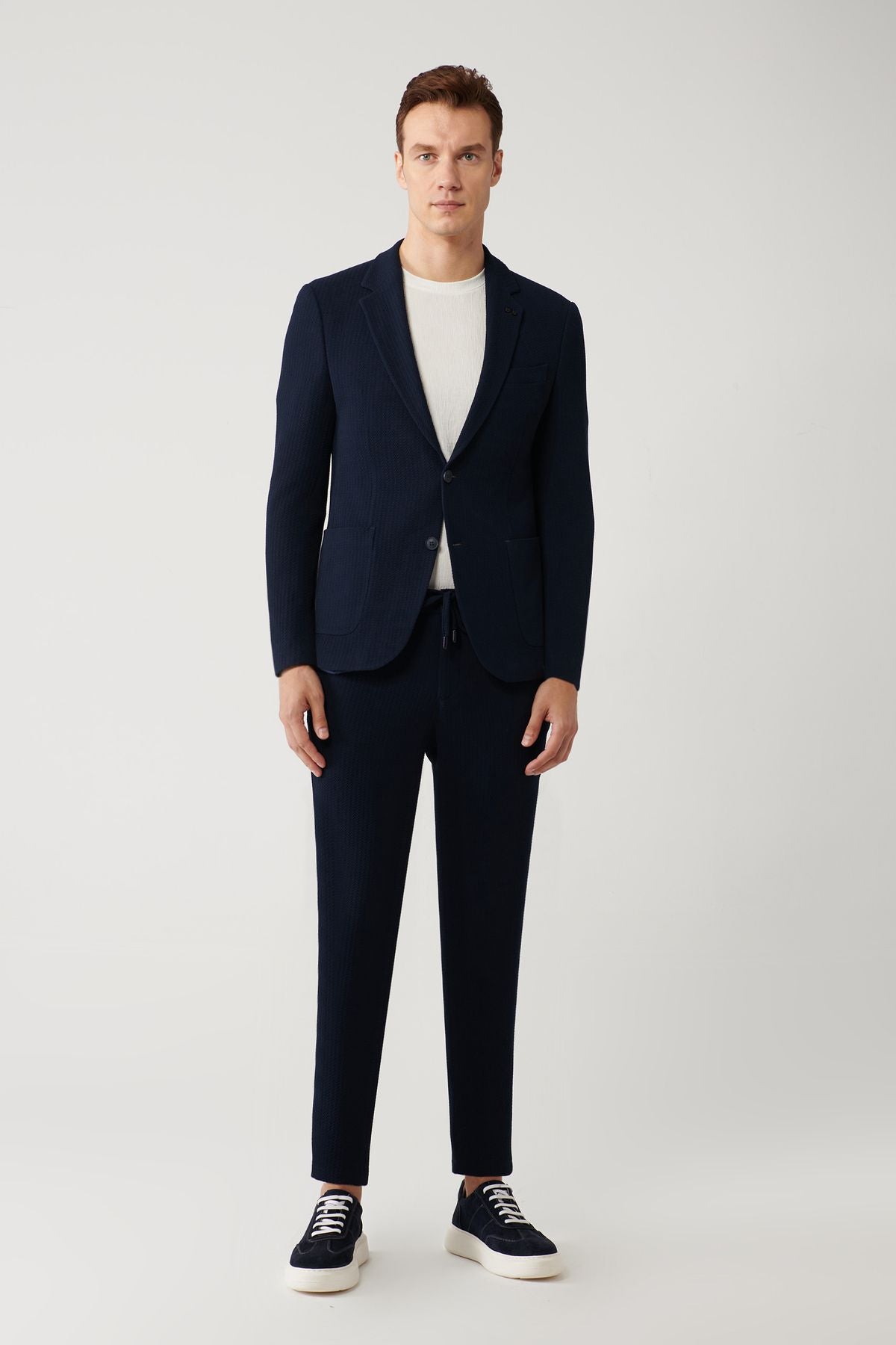 Men's navy blue slitted lined bi stretch fabric jacket A41y4032