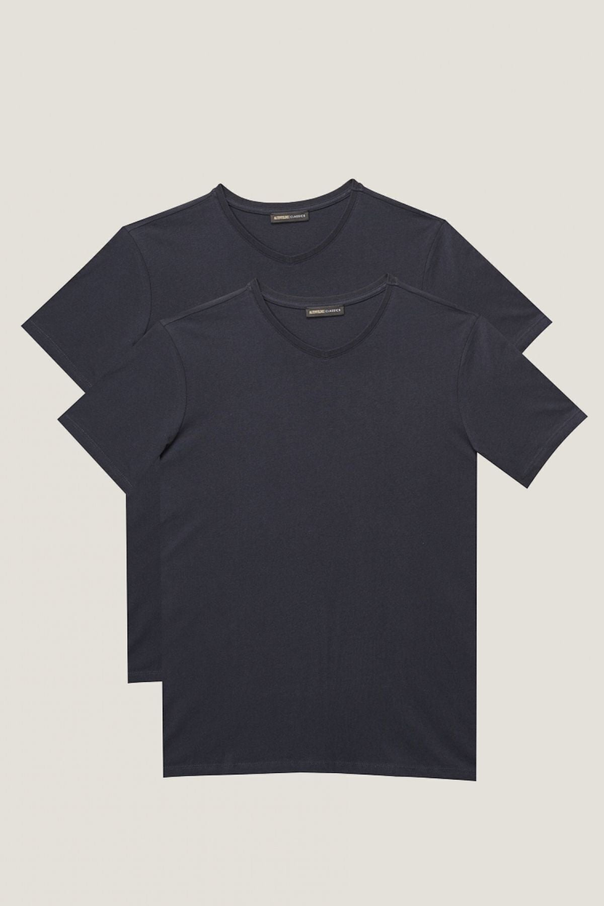 Men's Navy Blue Slim Fit Narrow Cut V -Neck 100 %Cotton 2 T -shirt package