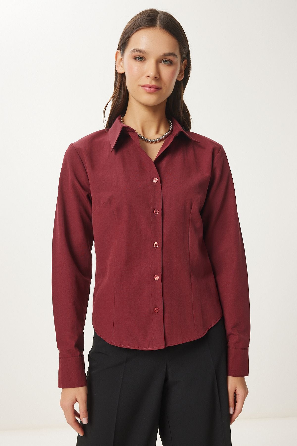 Female Bordeaux Button Basic Shirt RQ00001