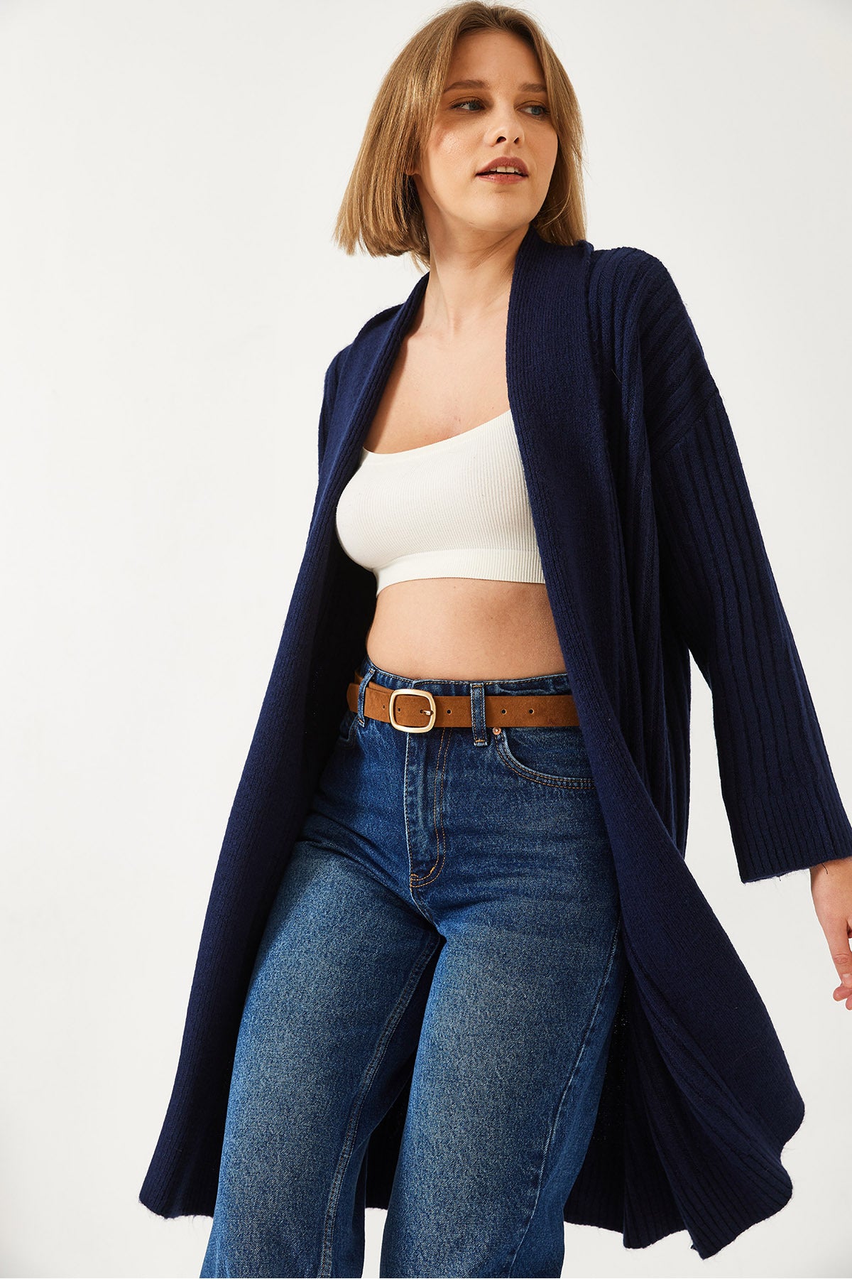 Women's Wide Cut Ribbed Knitwear Cardigan 20234919