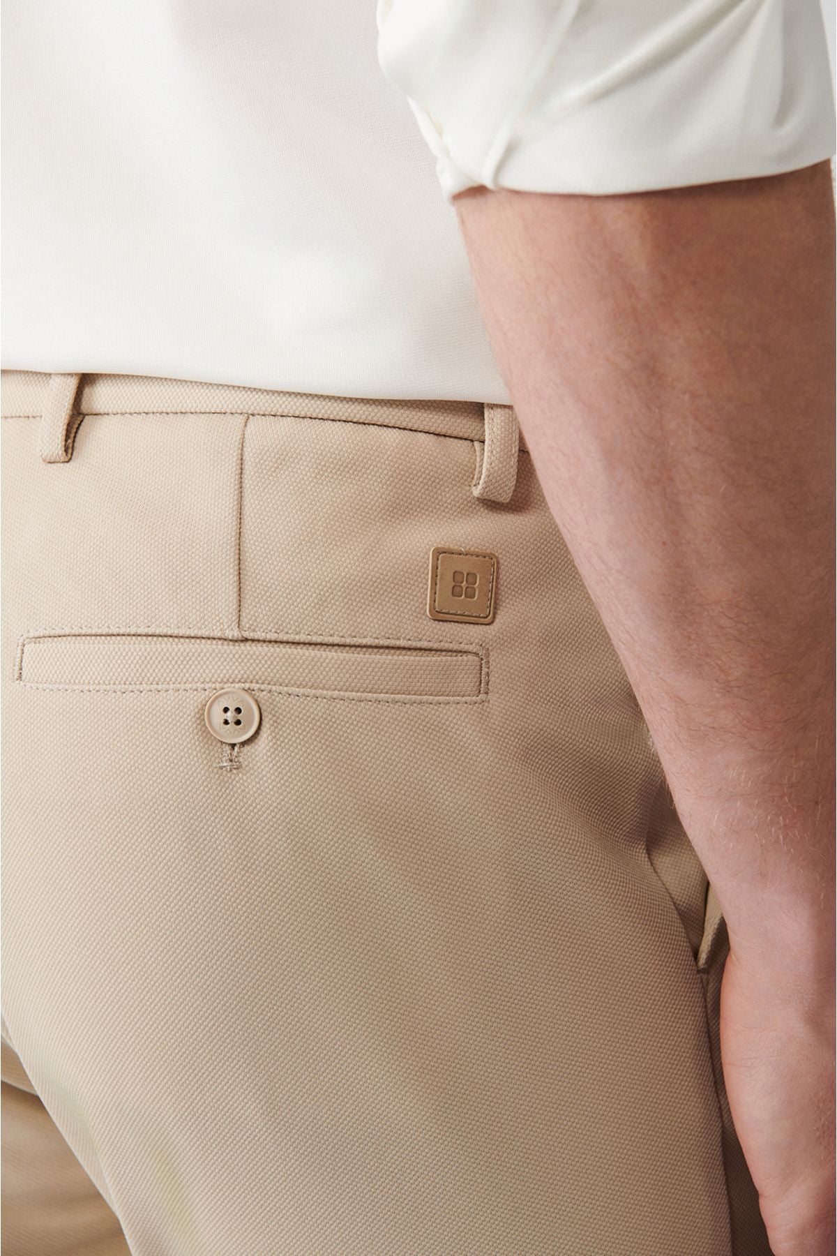 Men's Beige Side Amest Jersey Fabric Pants B003200