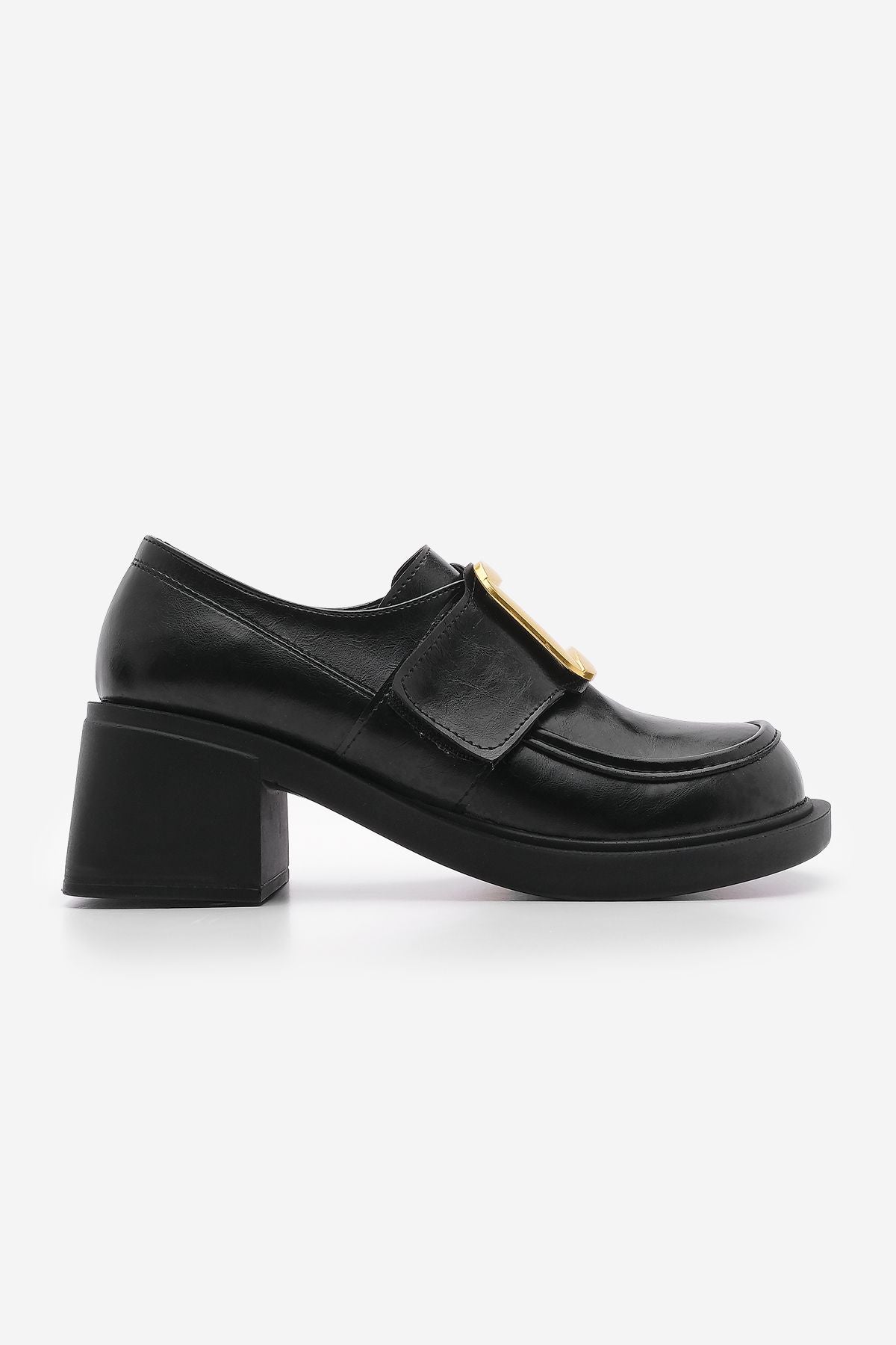 Women's buckled masculine thick heeled daily shoes deersan black