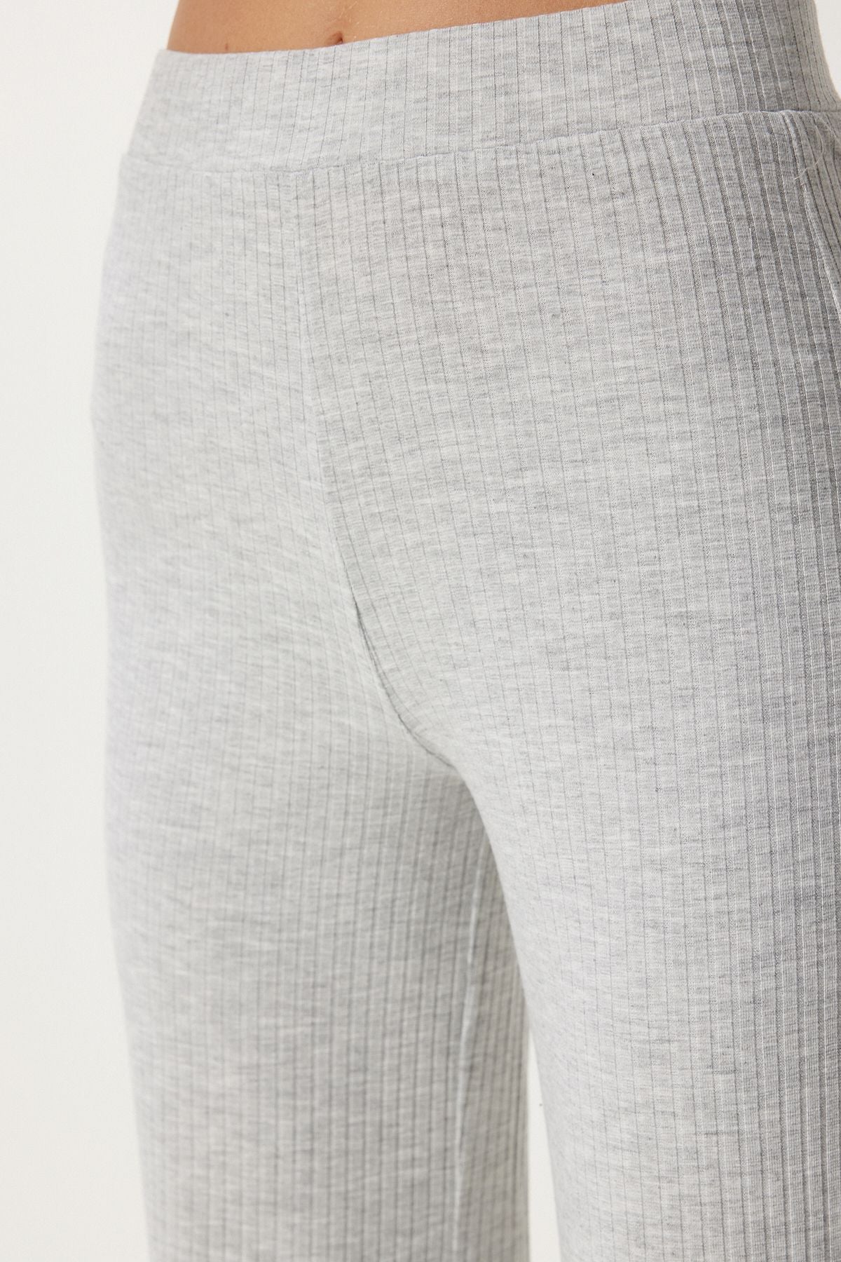 Woman Light Gray Casual Wick Knitting Blouse Pants Set OW00054