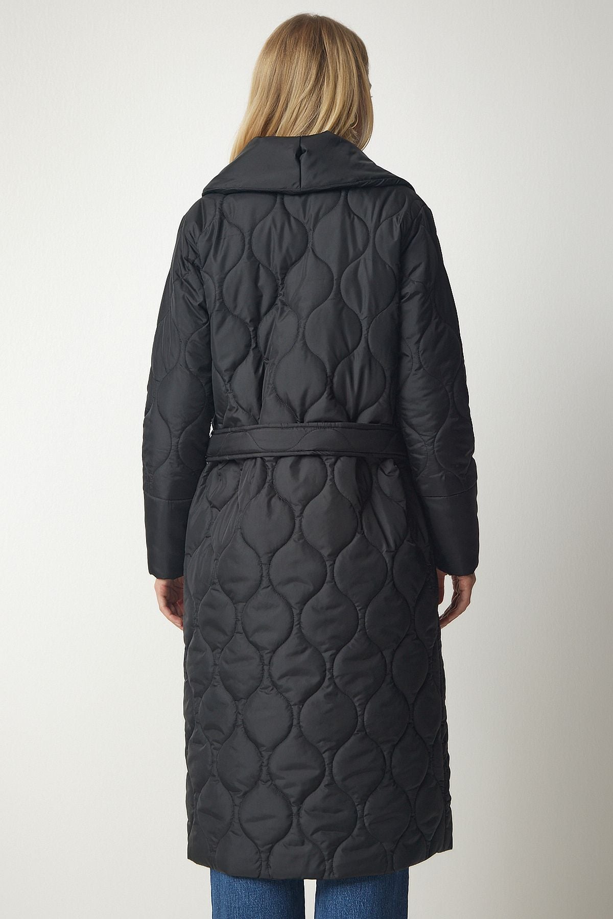 WOMEN'S Black Belt Shawl Kapitone Coat DZ00089