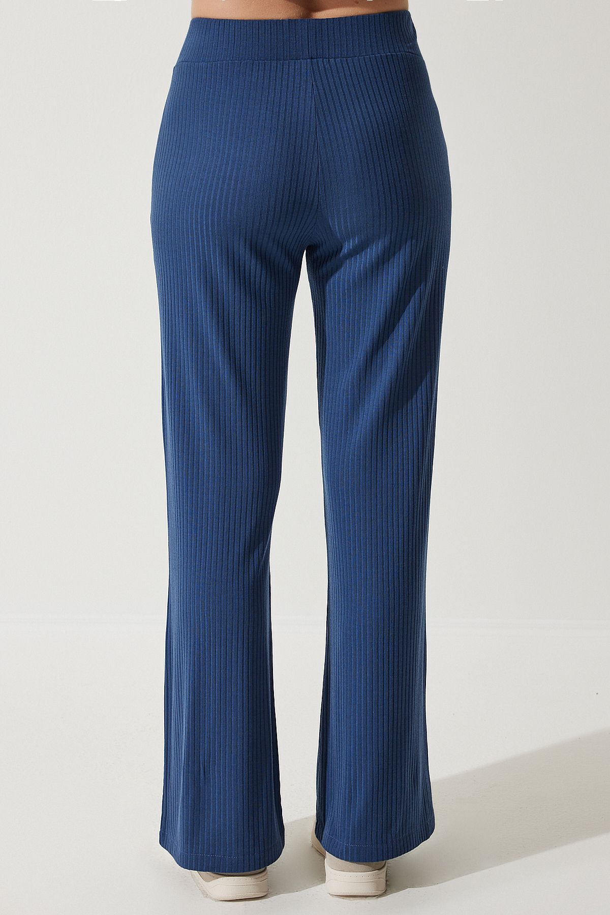 Woman Navy blue wick knitted blouse trousers set KH00088