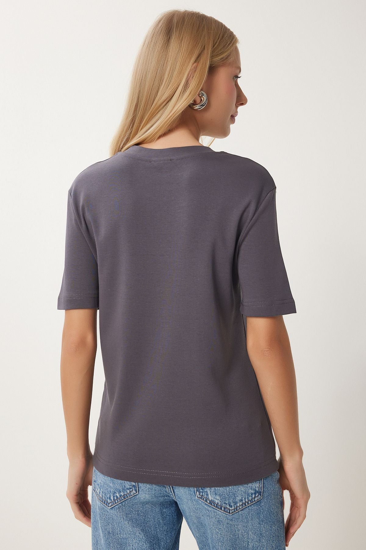 Kadın Füme Pamuklu Basic Örme T-Shirt AG00001