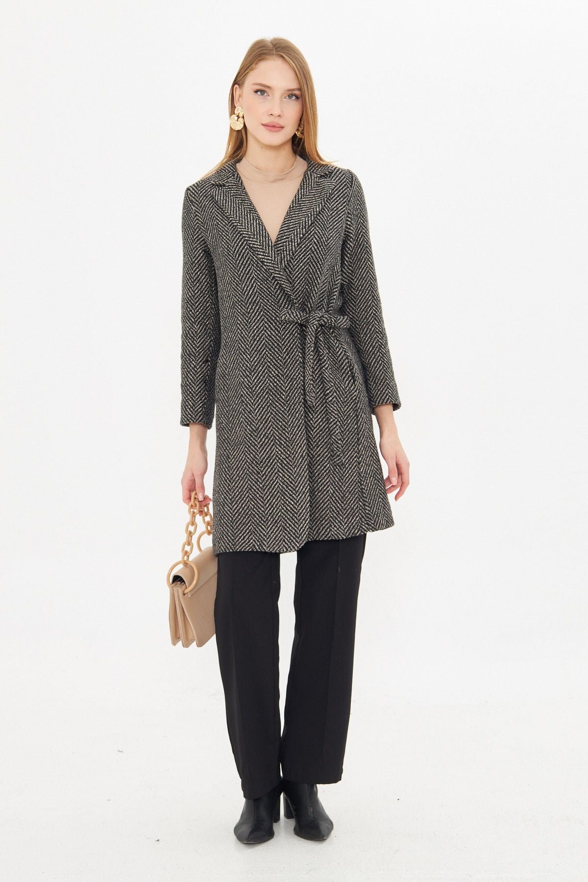 Female Mink Side-Tie Fish Pattern Pattern Long Stamp Coat ARM-24K001010