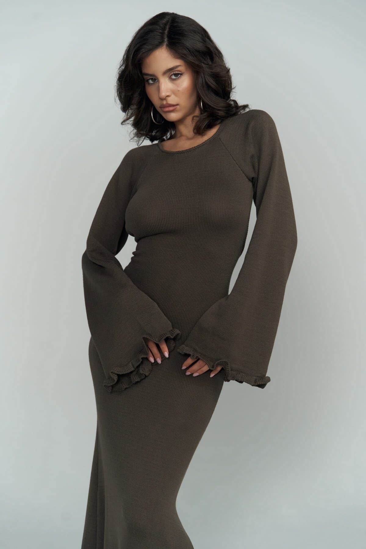 Angela Back Back Coffee Knitwear Dress