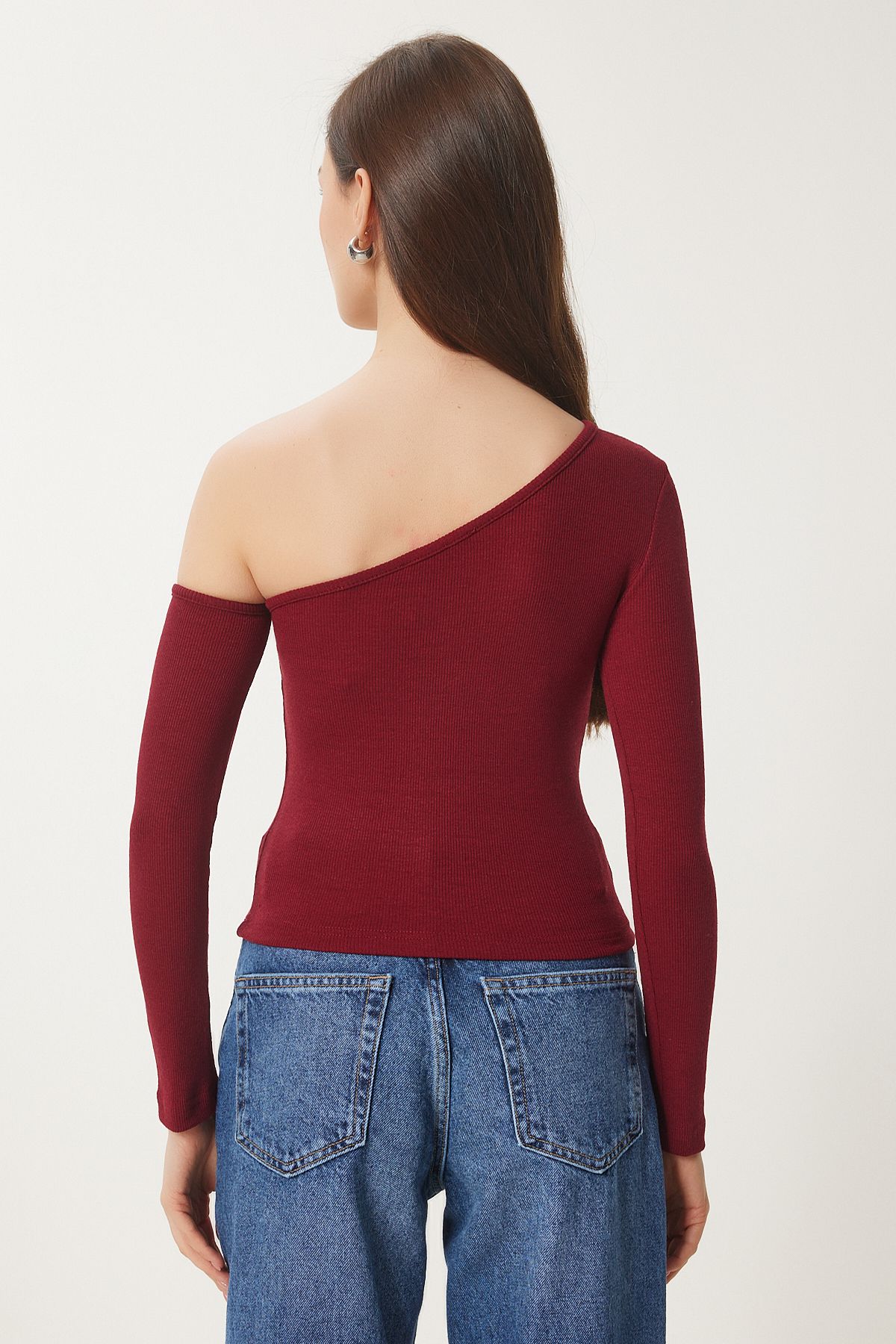 Woman Bordeaux Open Shoulder Wedding Blouse TG00011